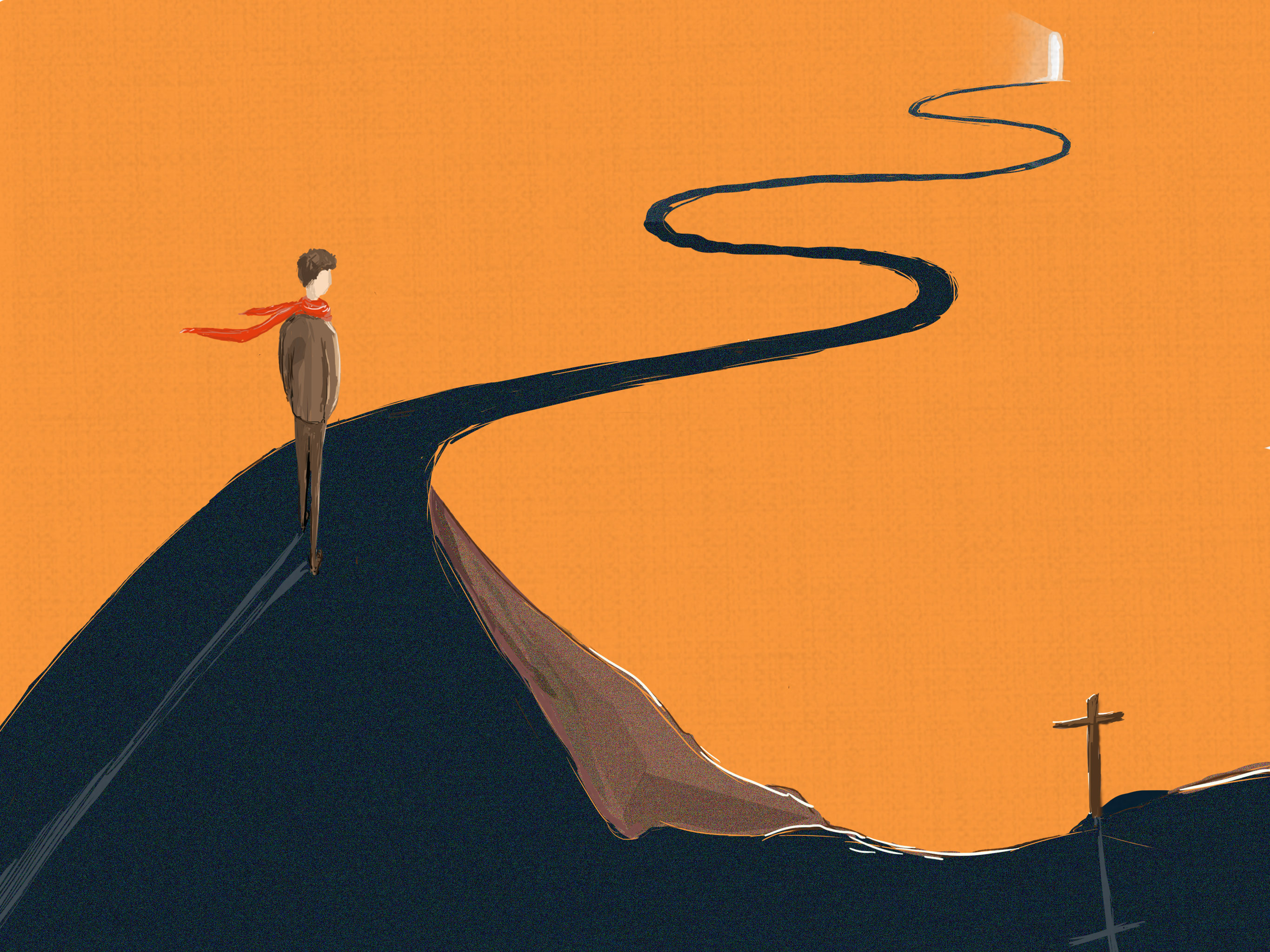 沿着路摸索前行