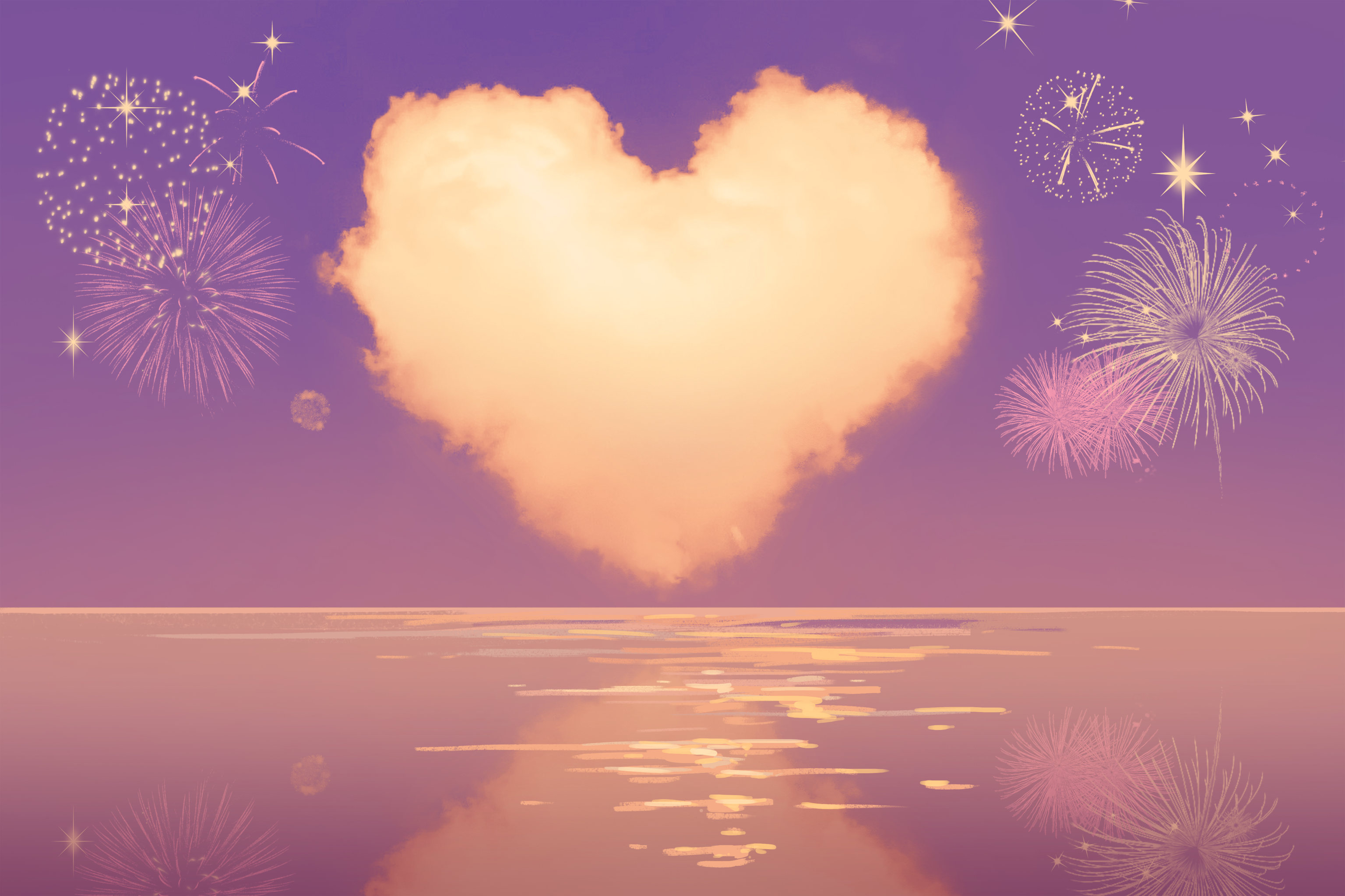 七夕情人节海面上的爱心云背景