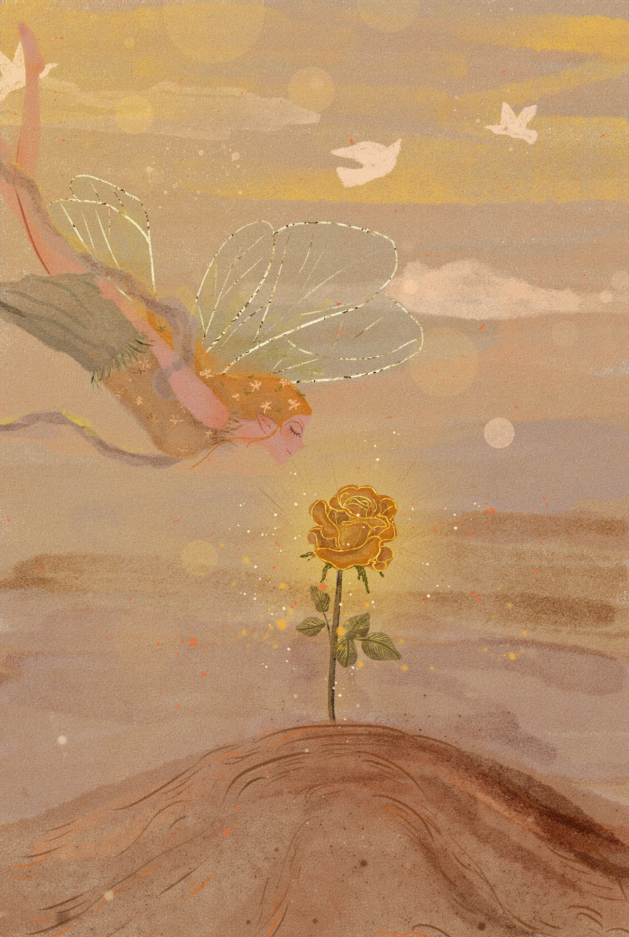 花朵精灵仙子唯美水彩插画