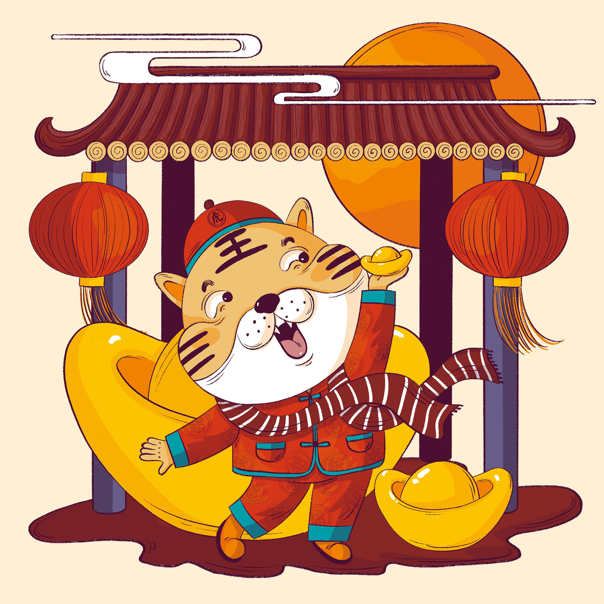 原创红色喜庆中国风新年插画