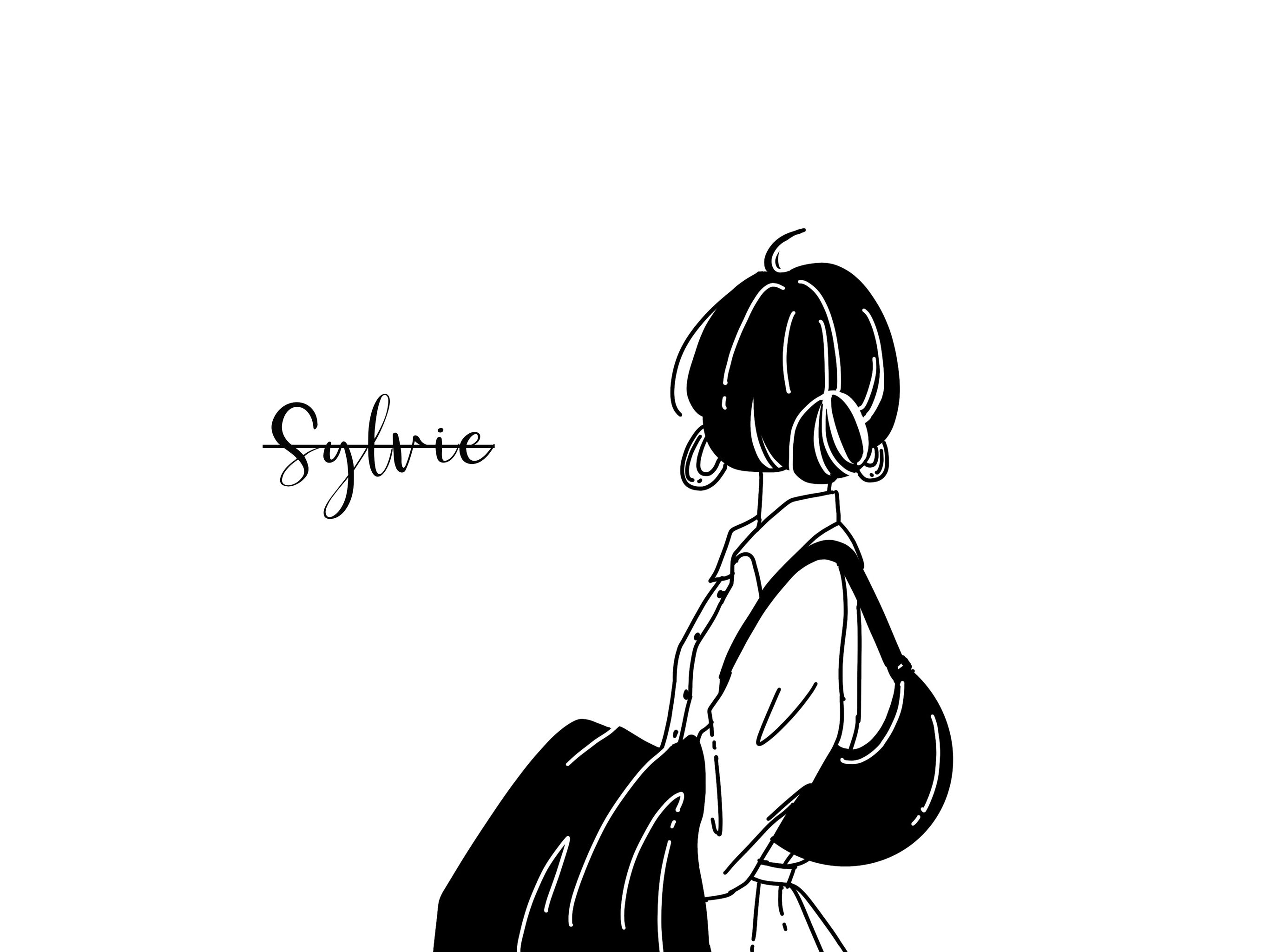 法式简约黑白女生插画