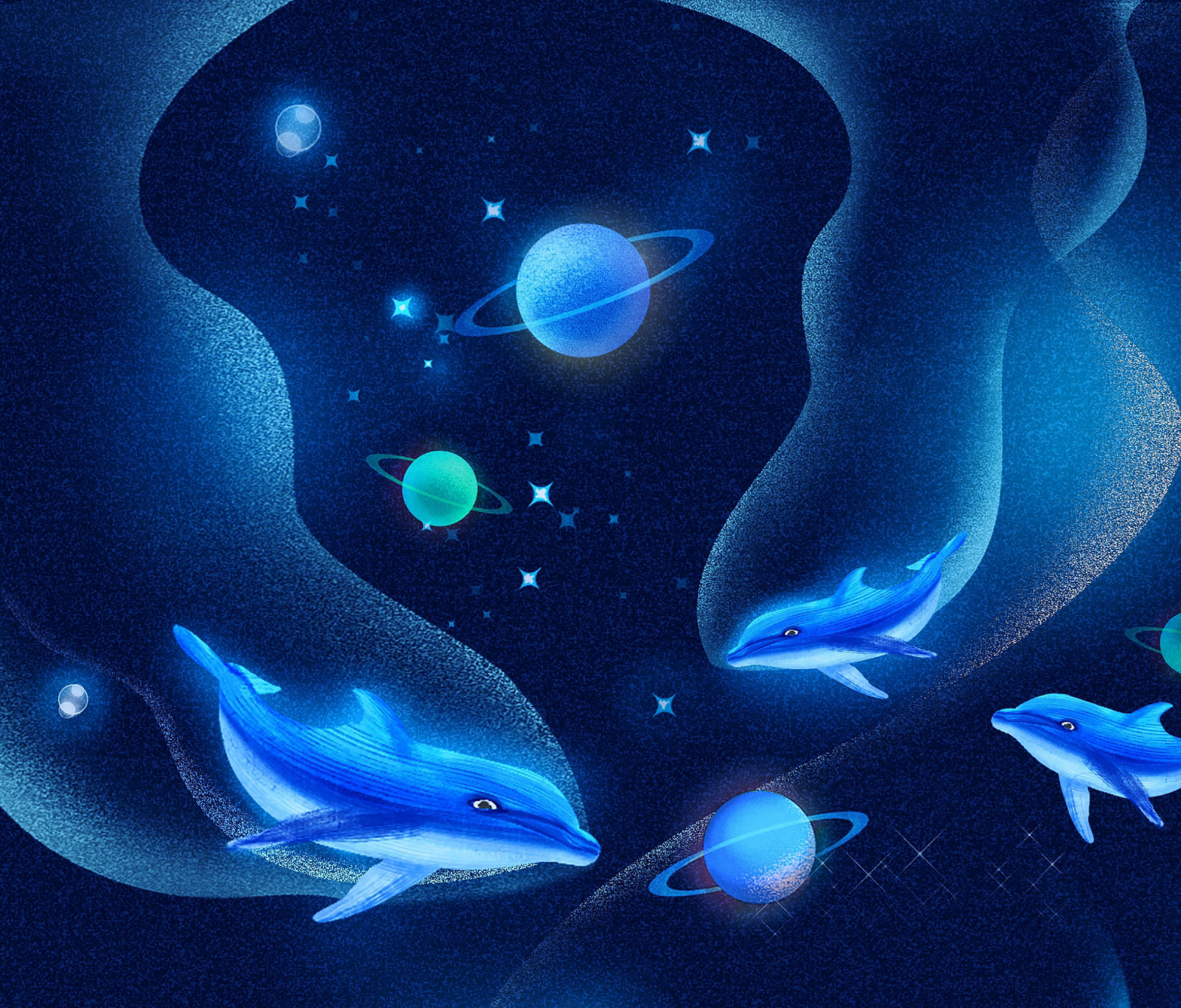 宇宙星空大海壁纸海豚生物