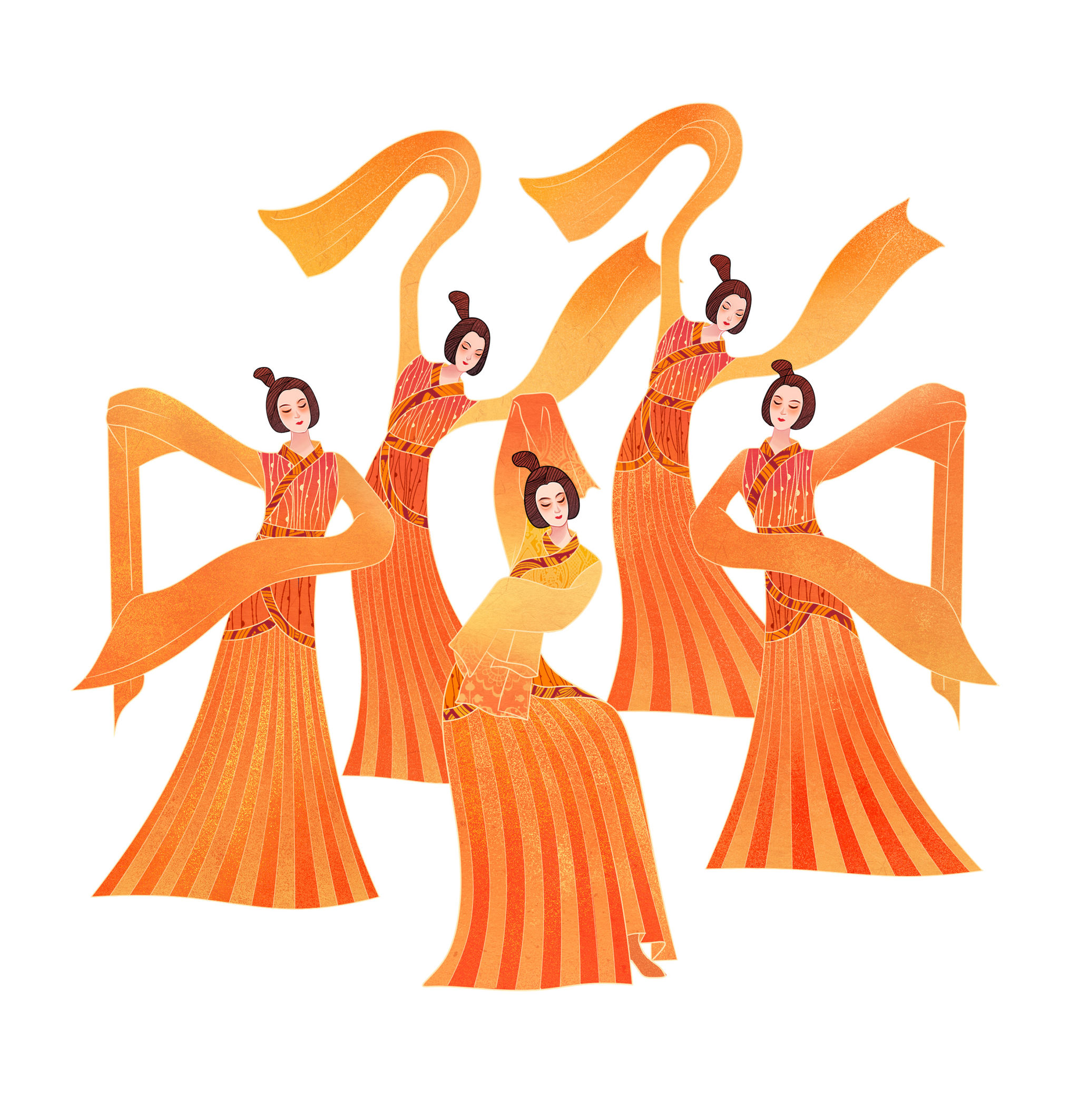 湖北省编钟乐舞楚国舞女宫女伶人插画人物