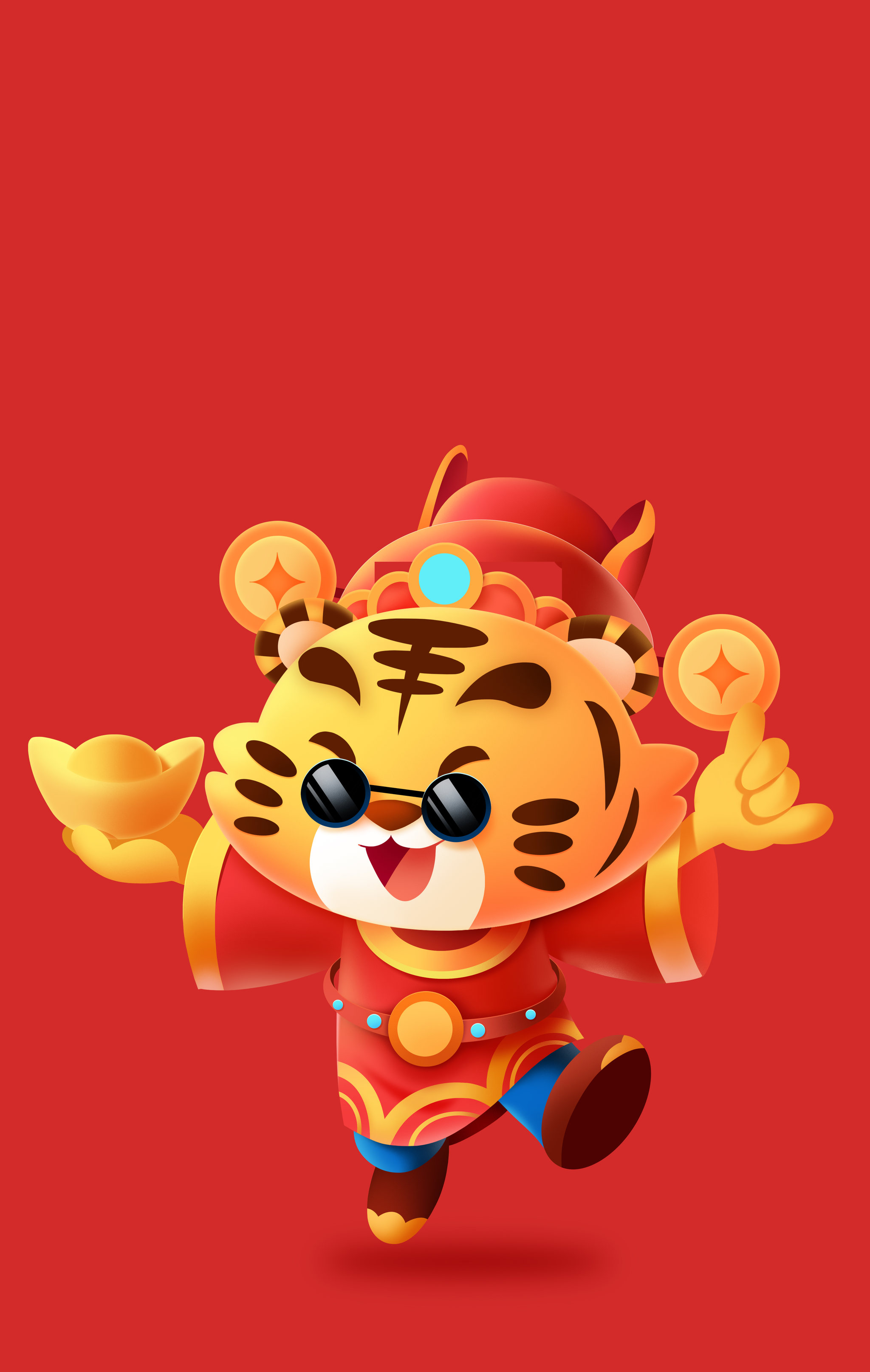 2022虎年新春虎财神元宝卡通形象插画