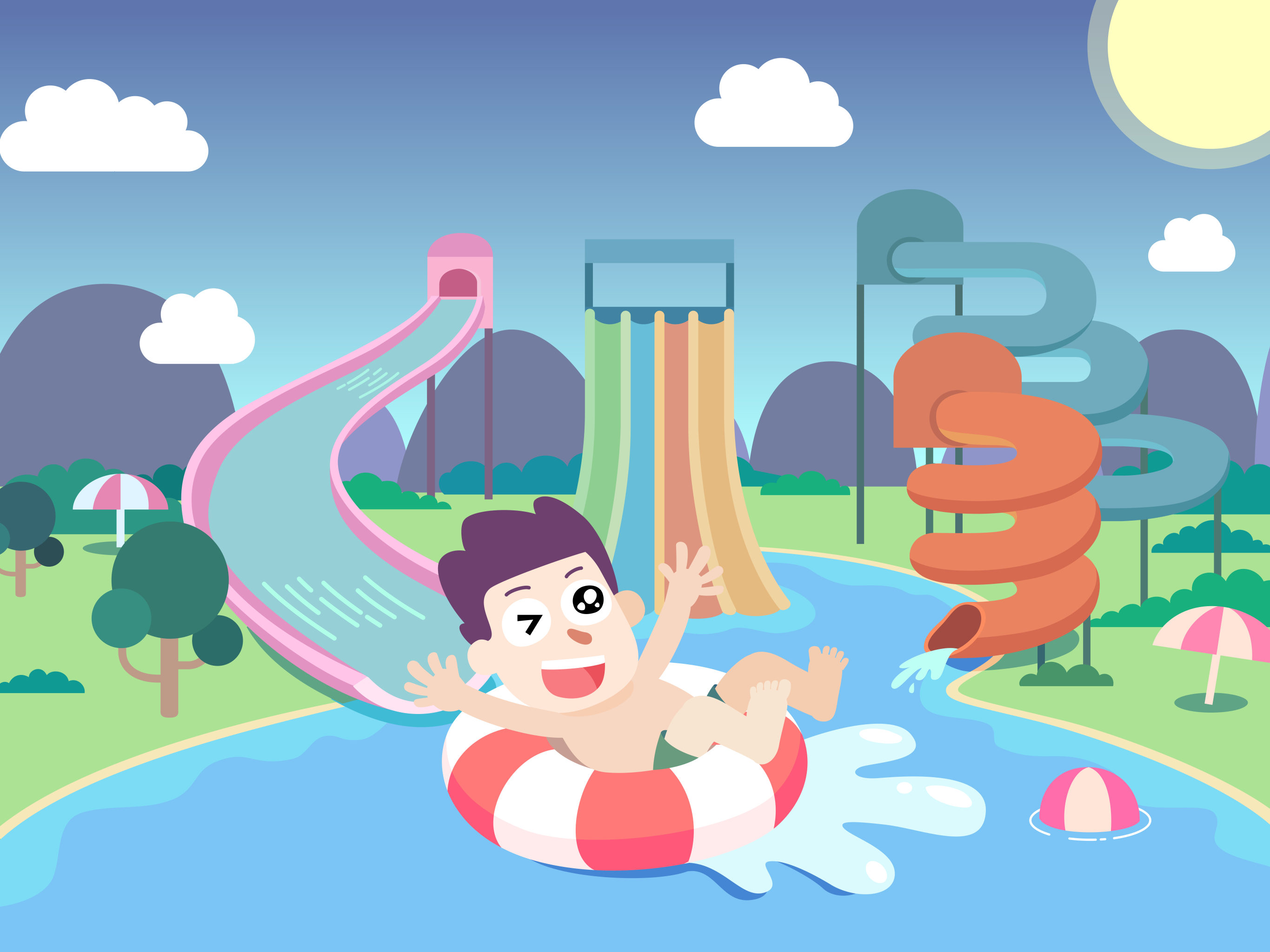 盛夏的男孩戏水