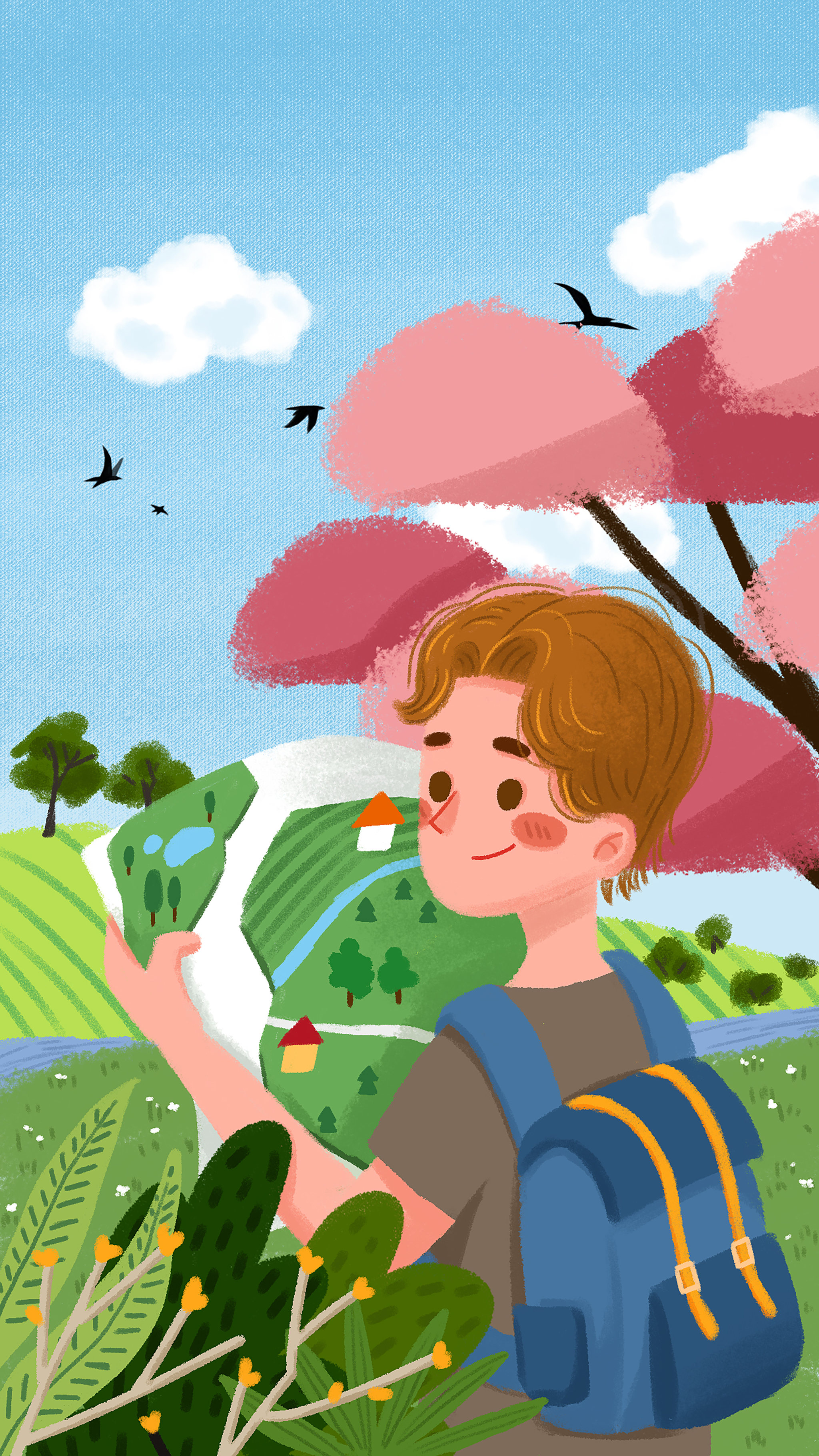 旅行海报手绘快乐出发