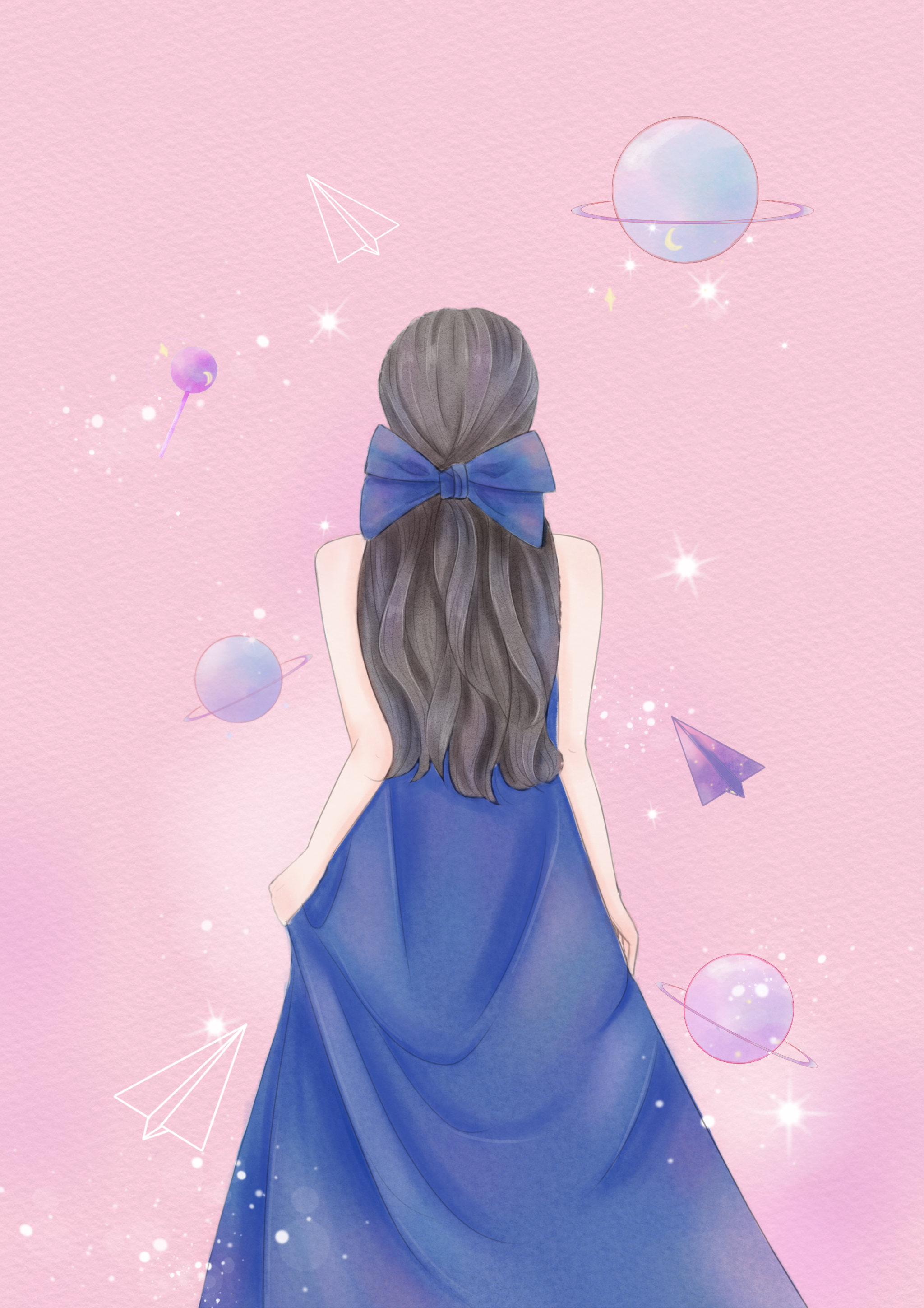 少女背影插画 - 爱画画的汐语 - 原创作品 - 视觉中国(shijueme)