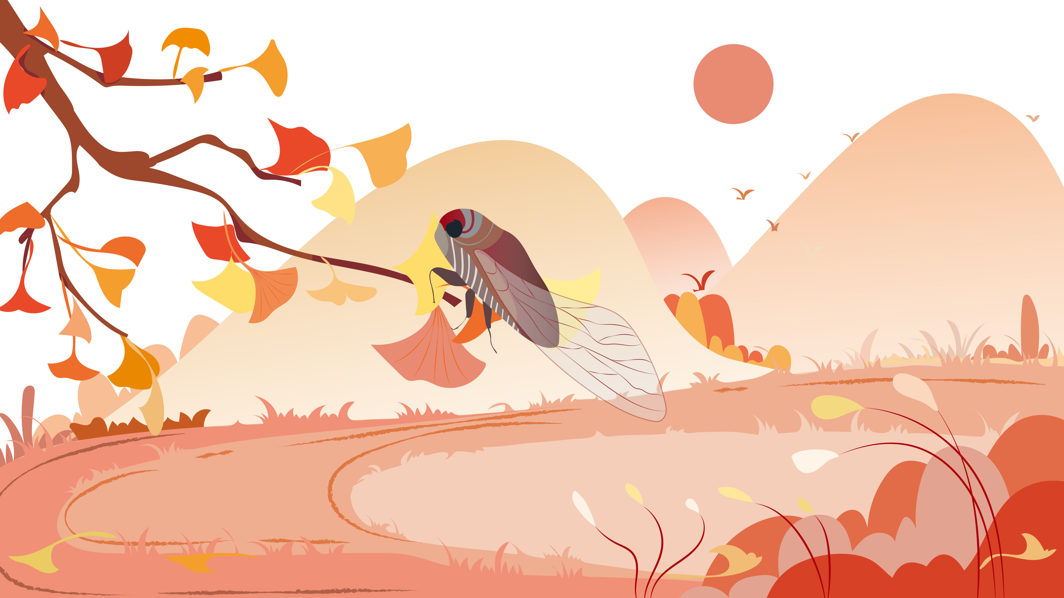 秋日秋蝉矢量插画