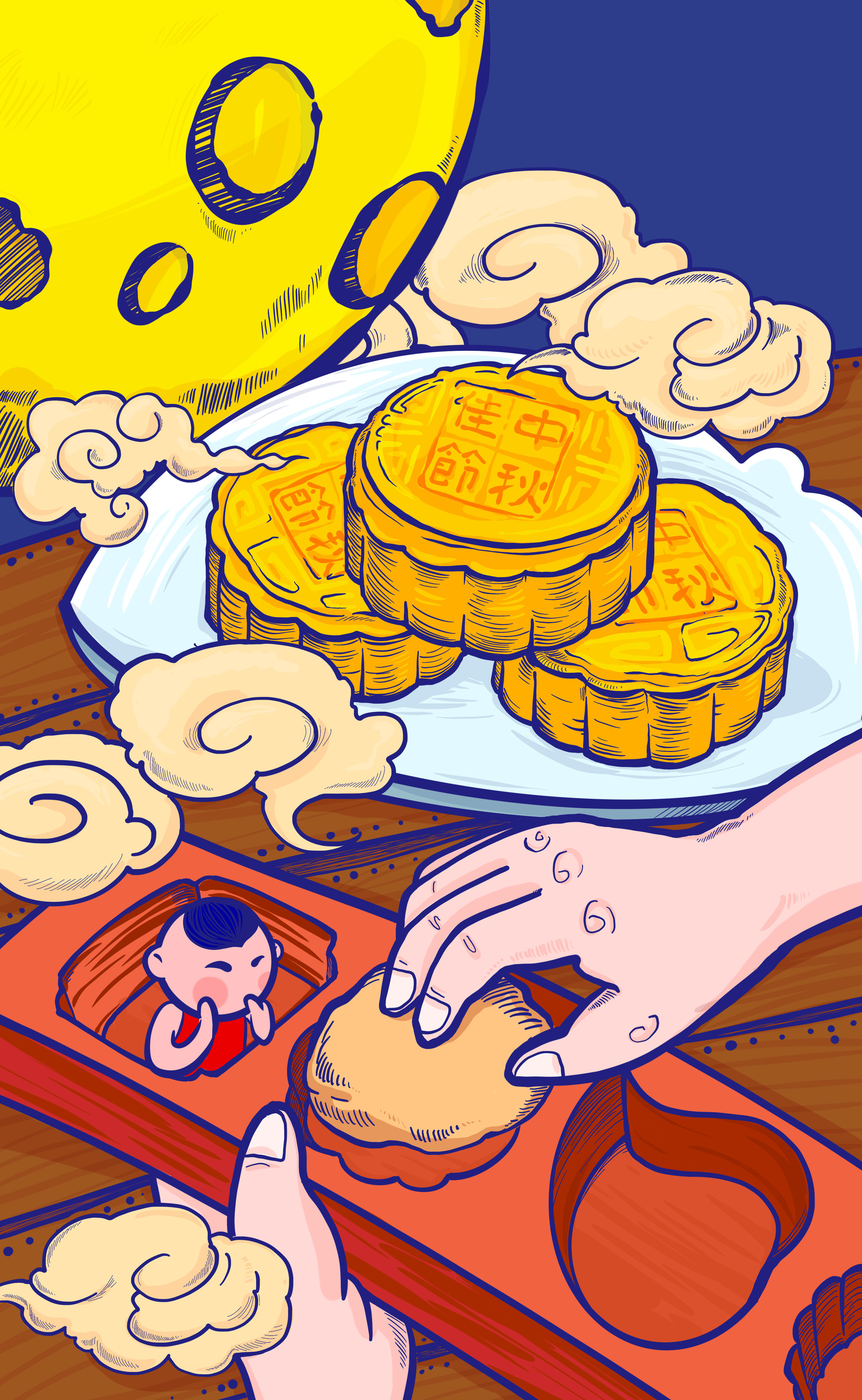 中国风手绘中国传统节日插画及印章 - 老胡 - 原创作品 - 视觉中国(爱