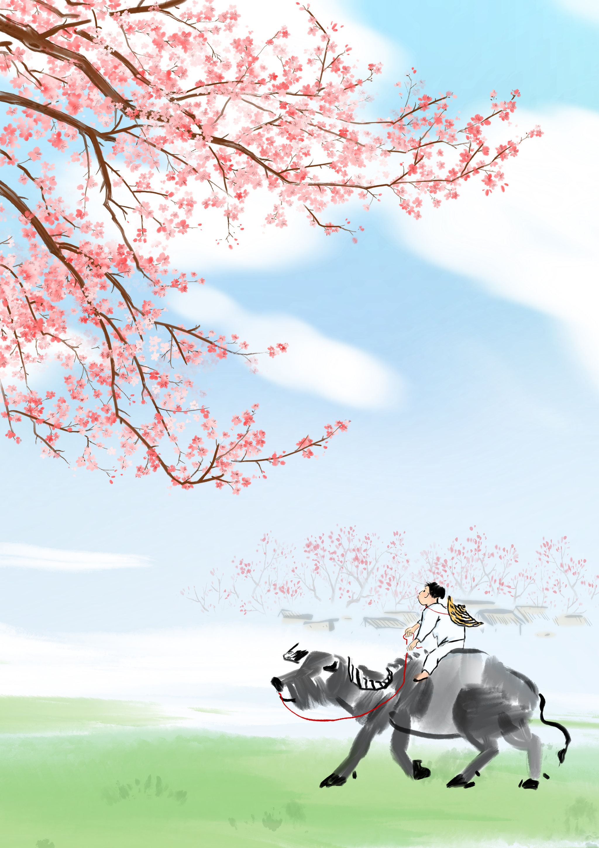 古典水墨画24节气清明牧童遥指杏花村