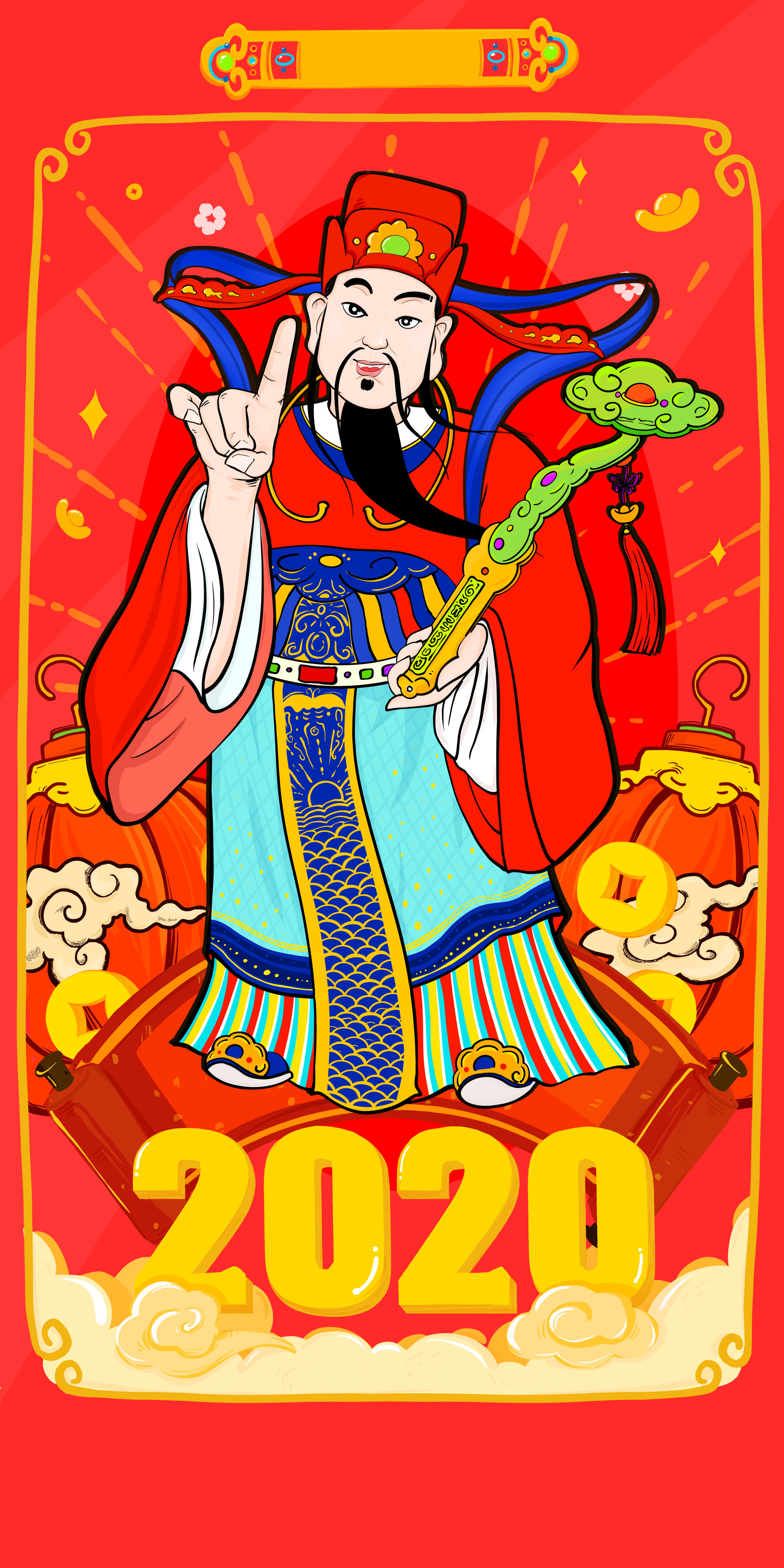 新年年俗国潮插画财神爷