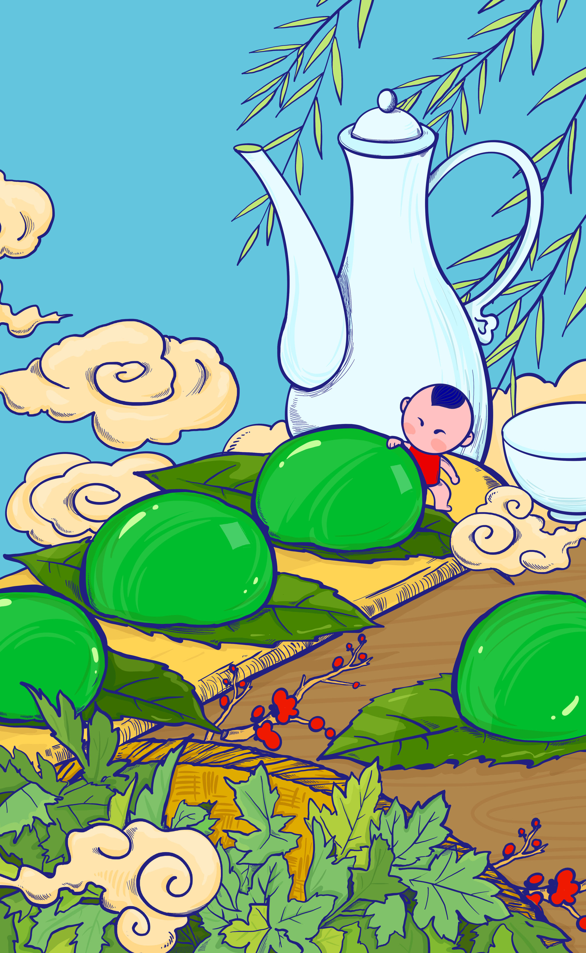 中国风手绘中国传统节日插画及印章