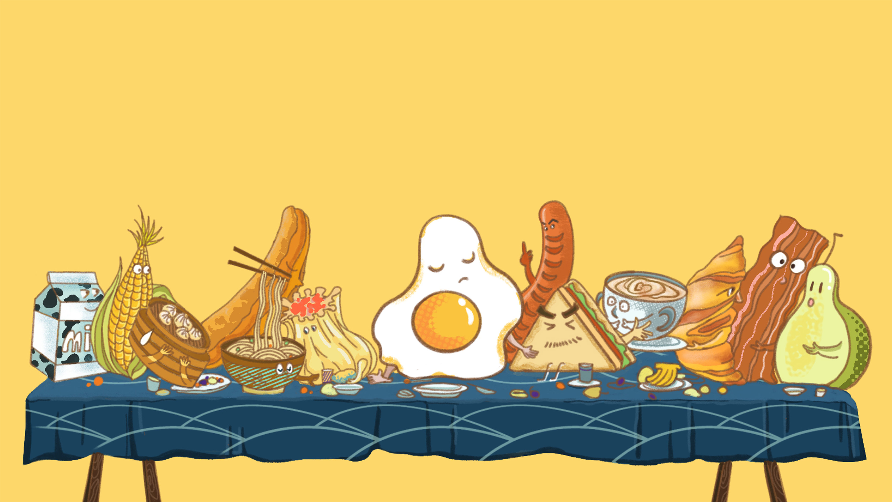《最早的早餐》食物拟人原创插画
