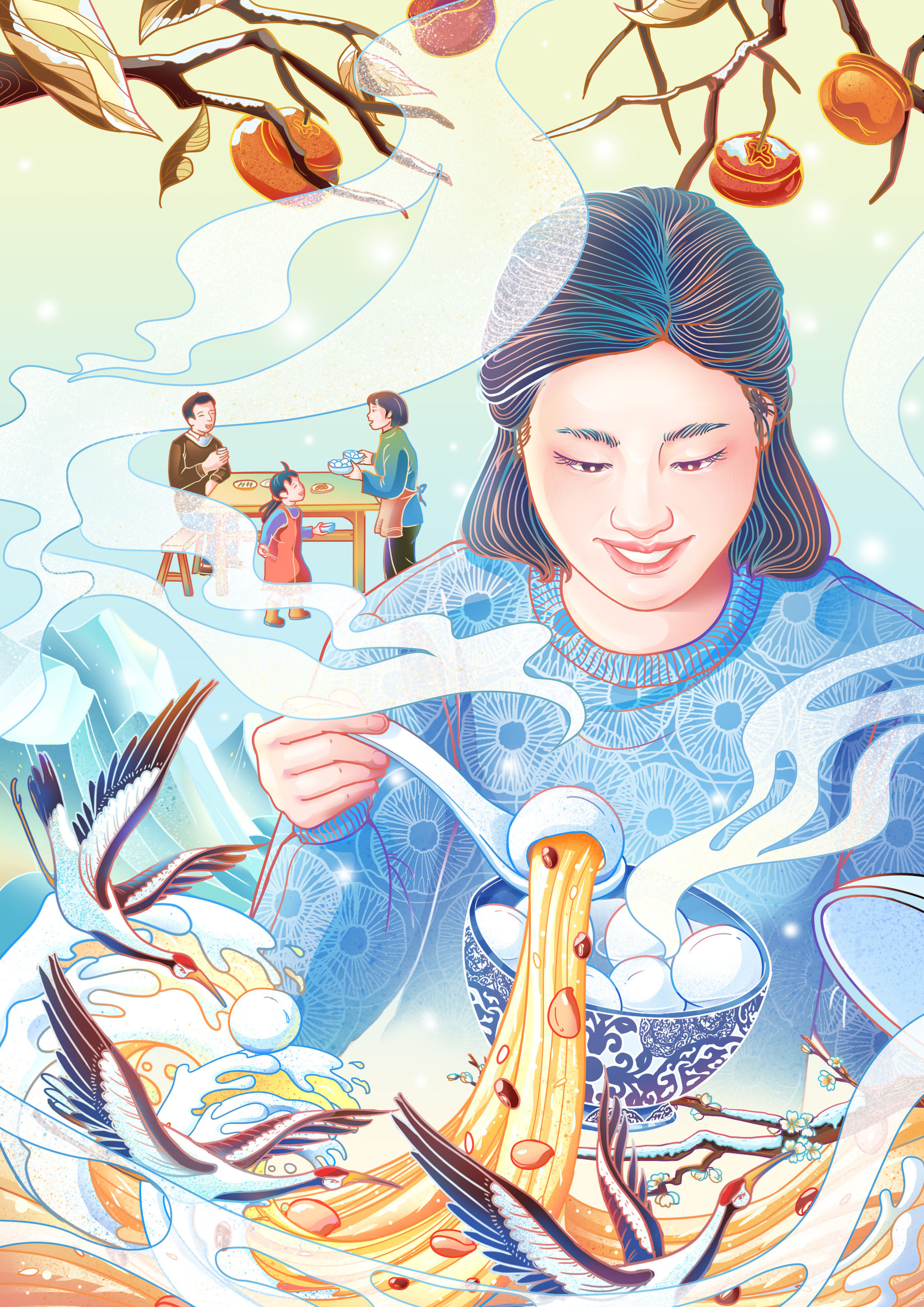 冬至插画--吃饺子