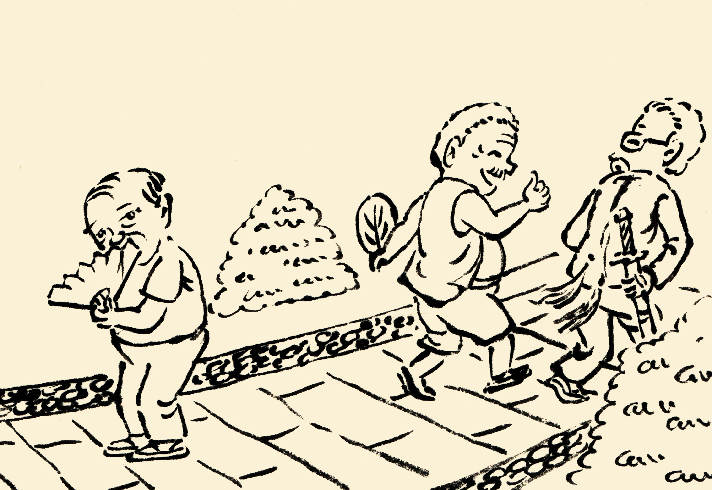 插画:老人公园晨练