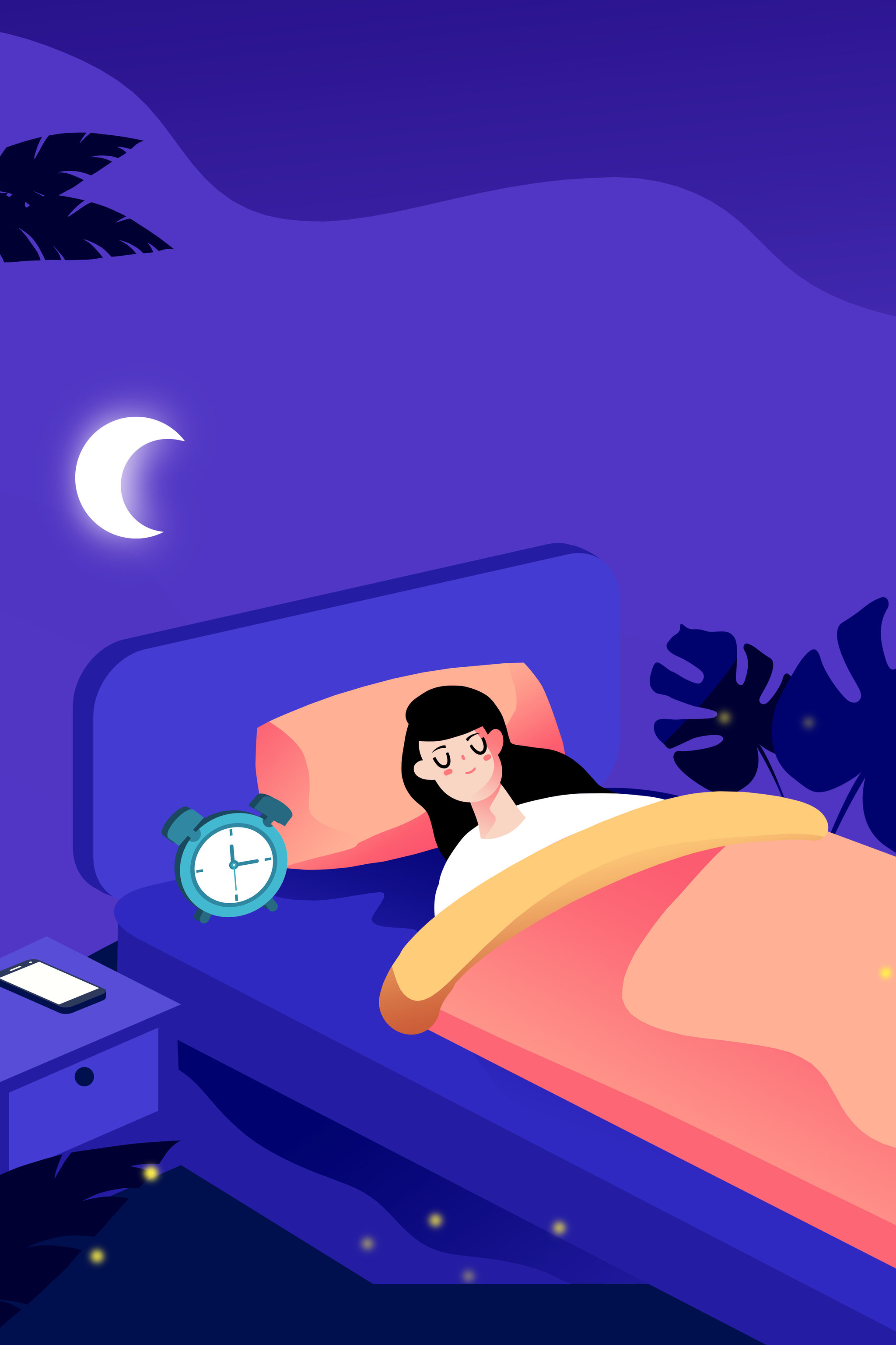 卡通世界睡眠日女孩睡觉插画