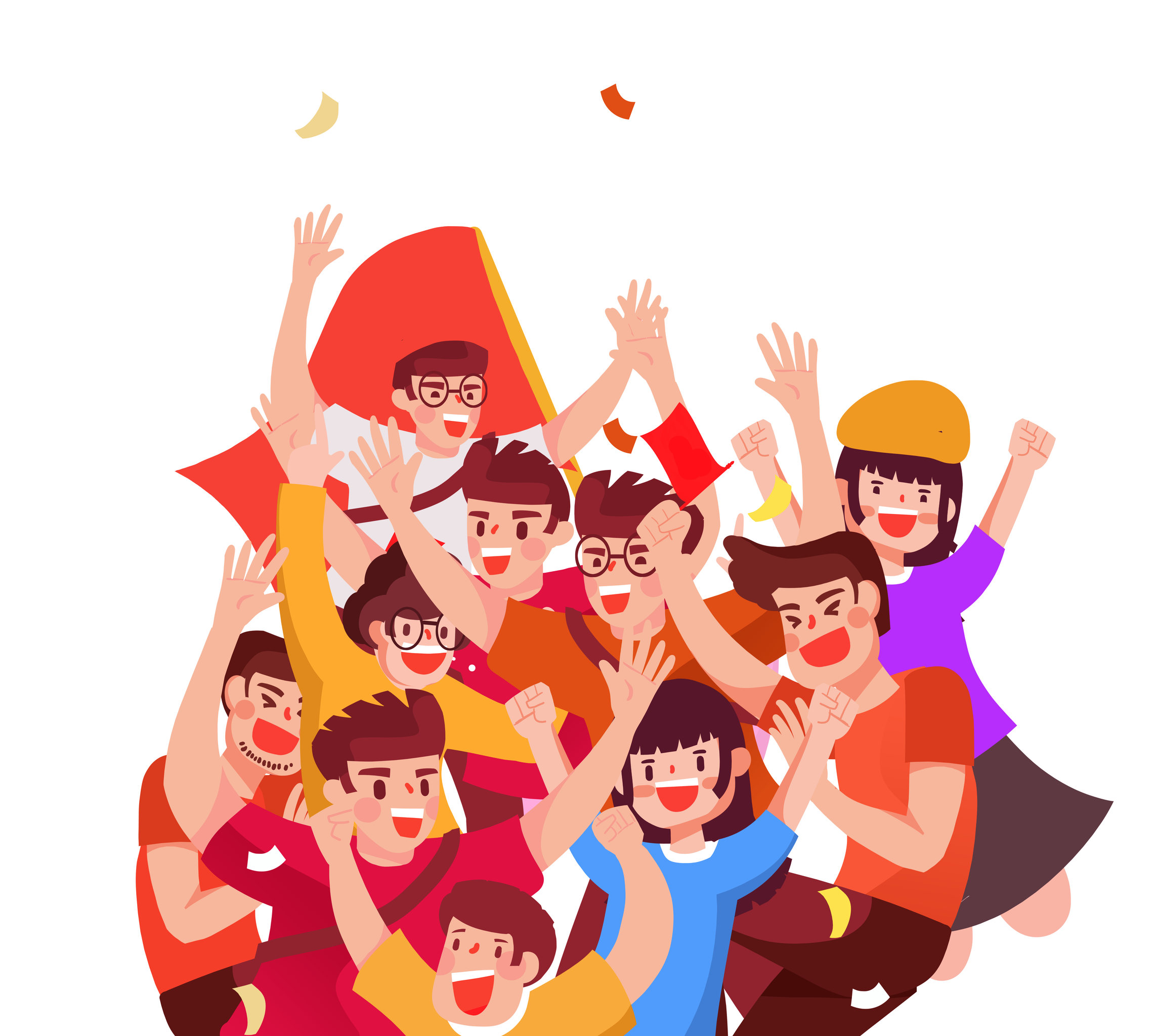 人群欢呼跳跃卡通手绘插画