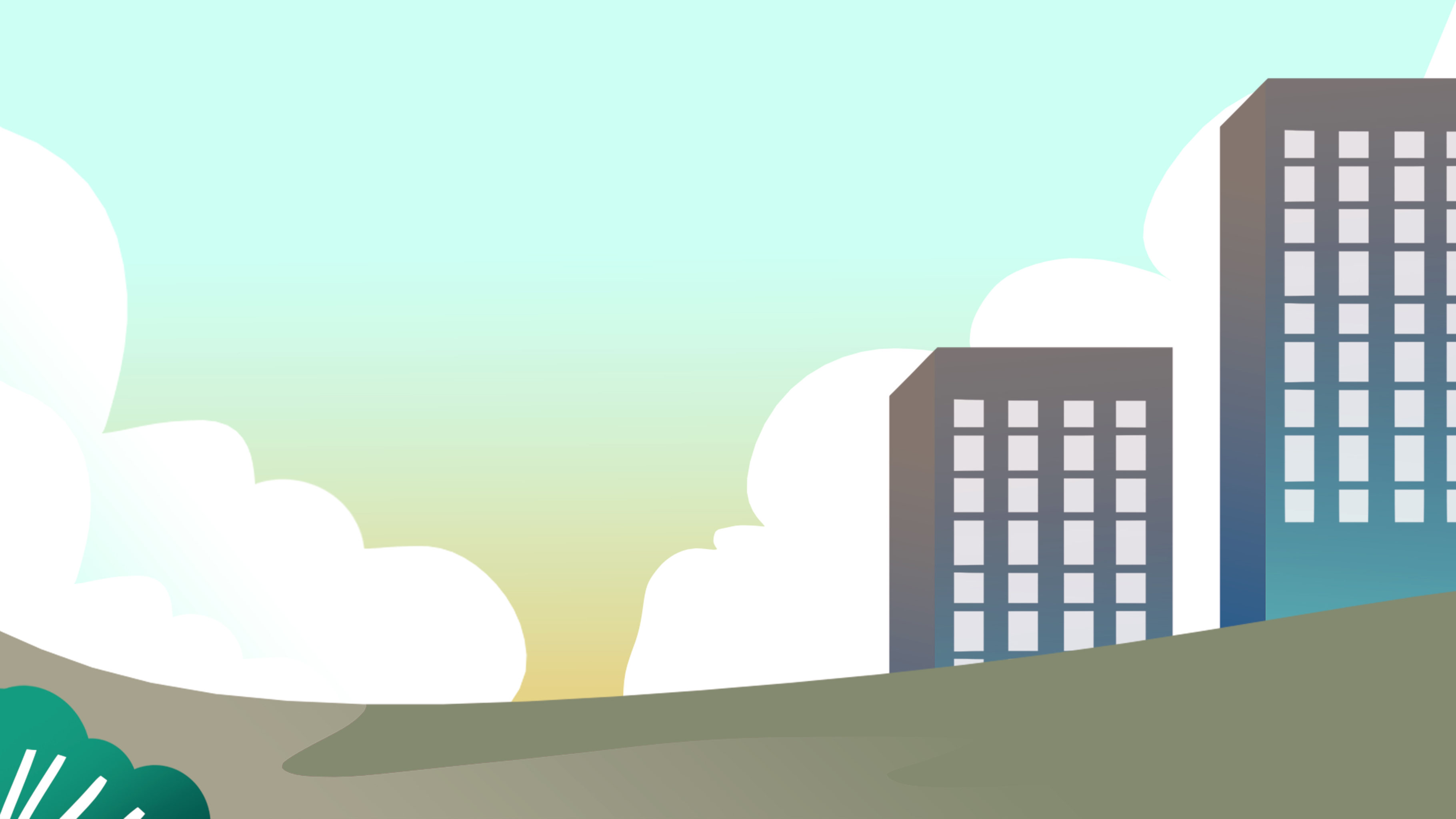 卡通手绘城市马路建筑剪影背景插画