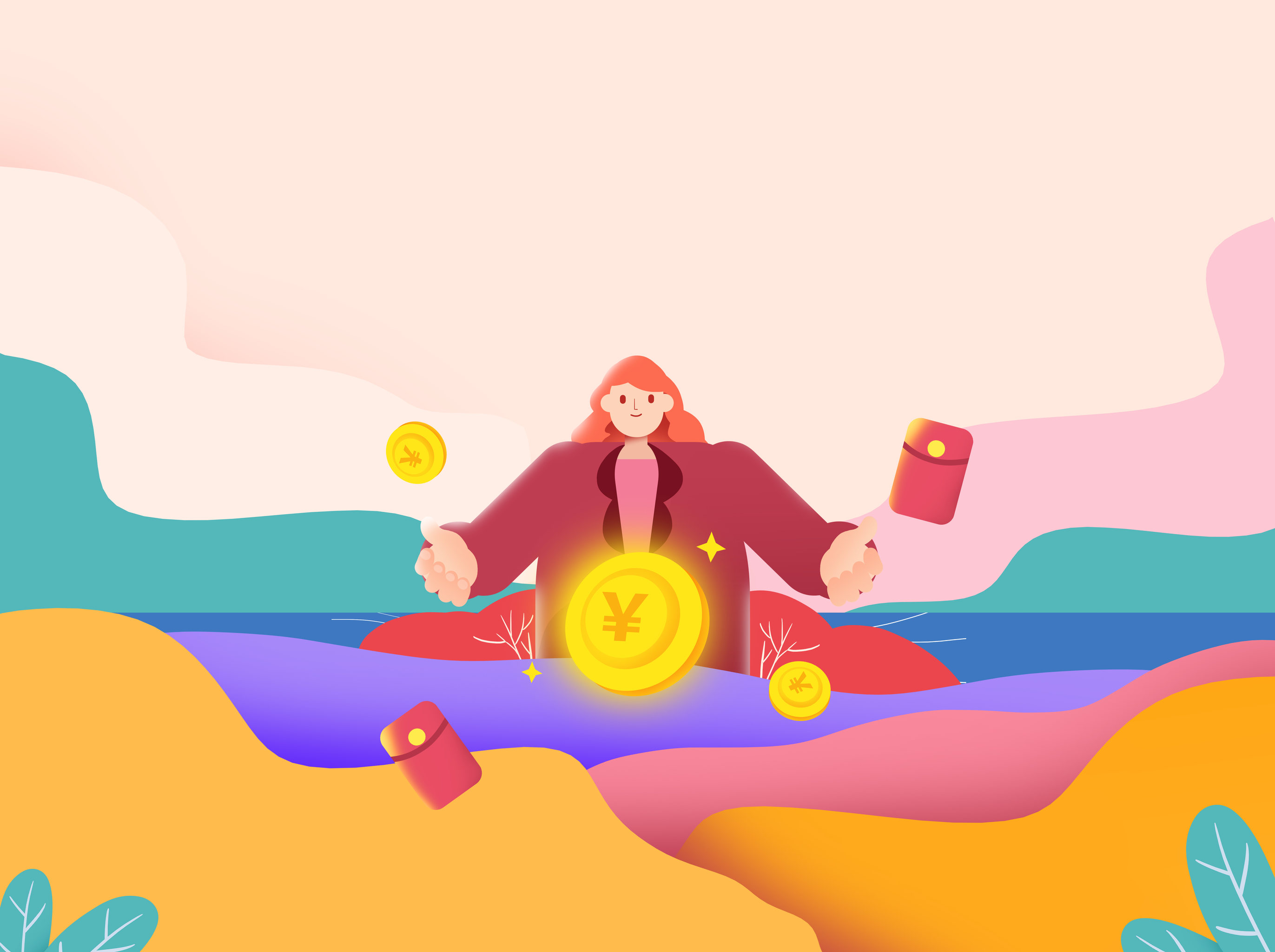 卡通手绘卡通女子金融理财投资股票收益插画 - 迈克尔铁柱 - 原创作品