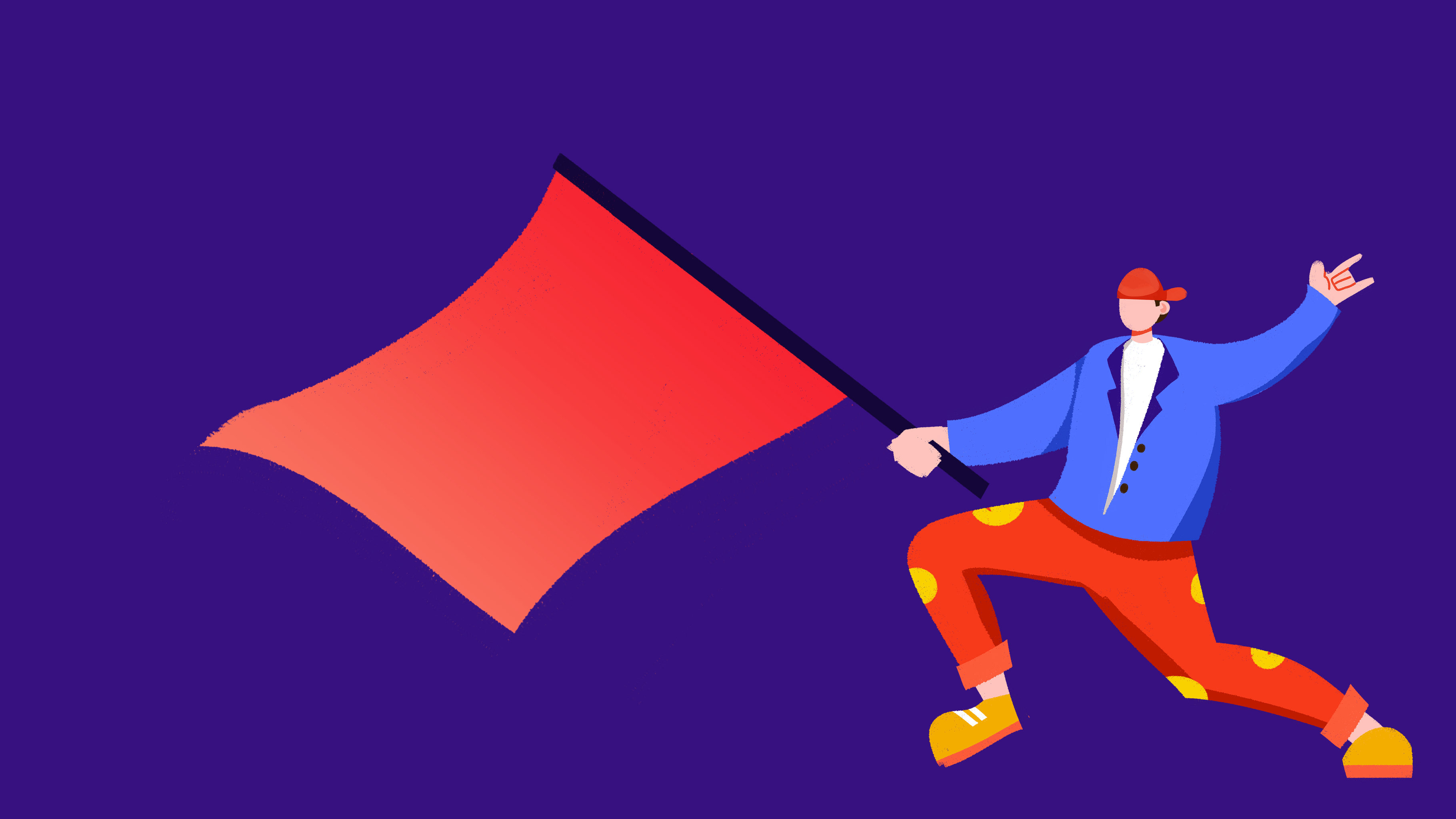 卡通手绘双十一购物节男子拿旗推广插画