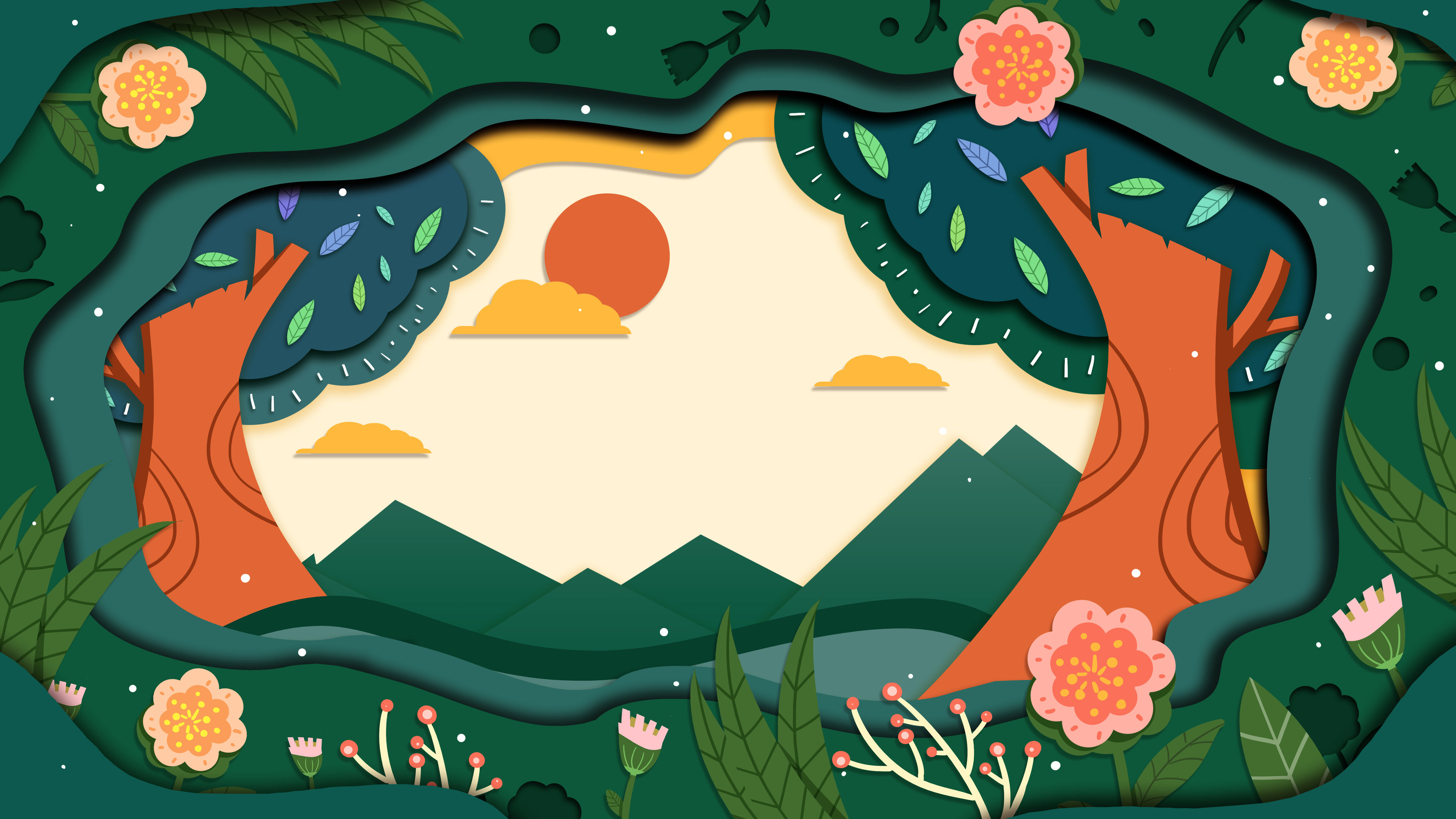 卡通手绘剪纸风格春天插画