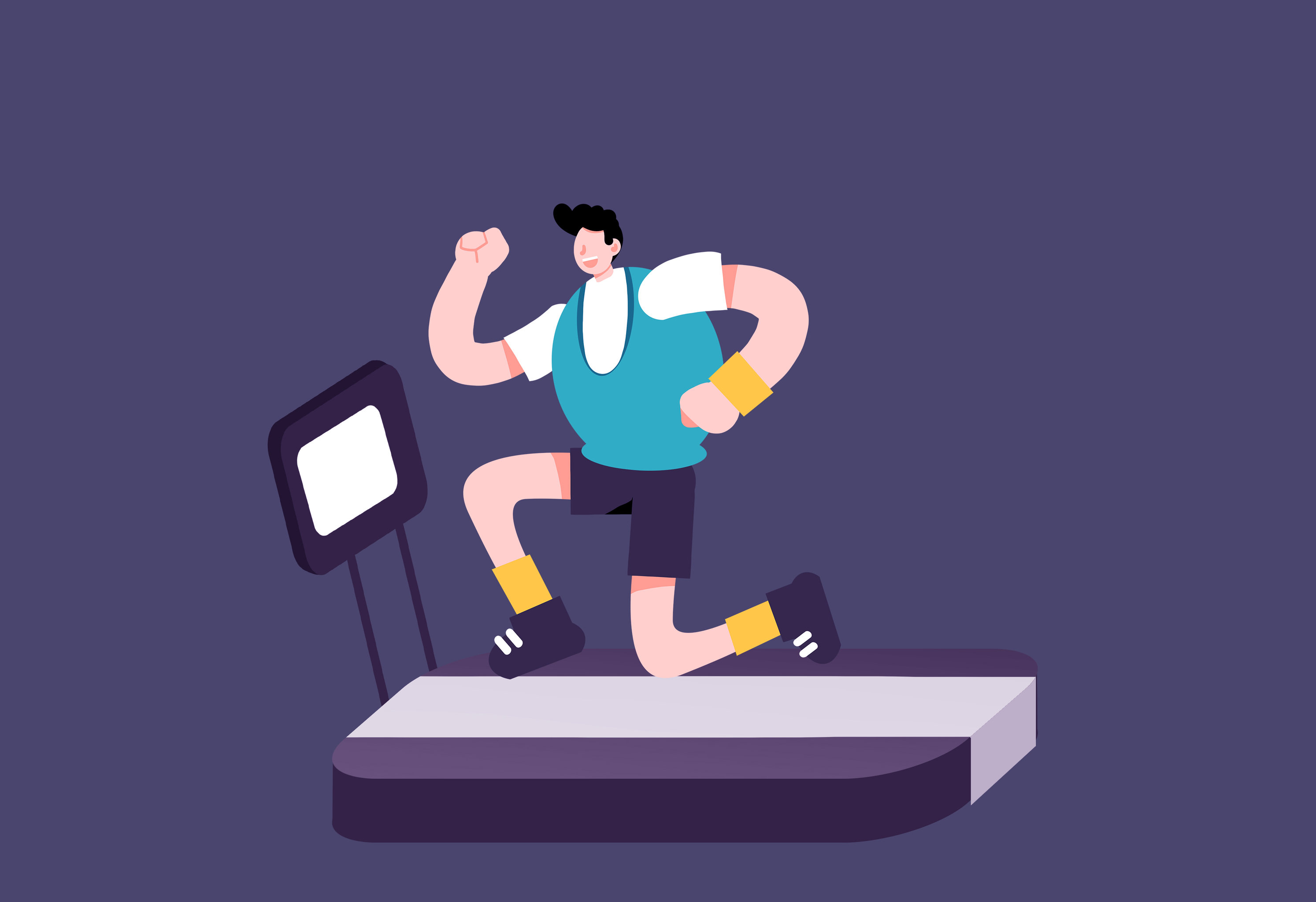 卡通手绘男生跑步健身减肥插画