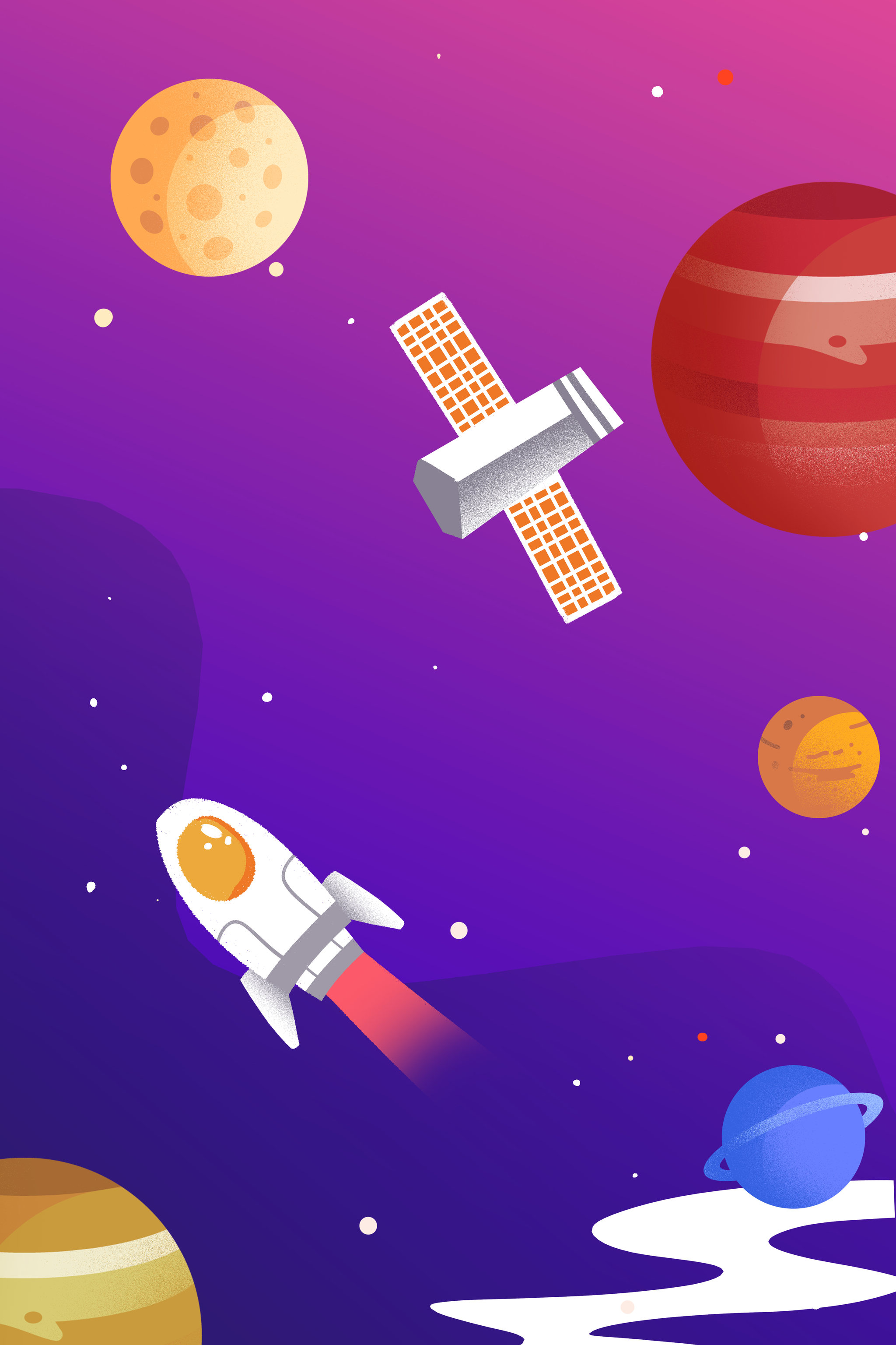 卡通手绘中国航天日宇航员太空星空工作插画
