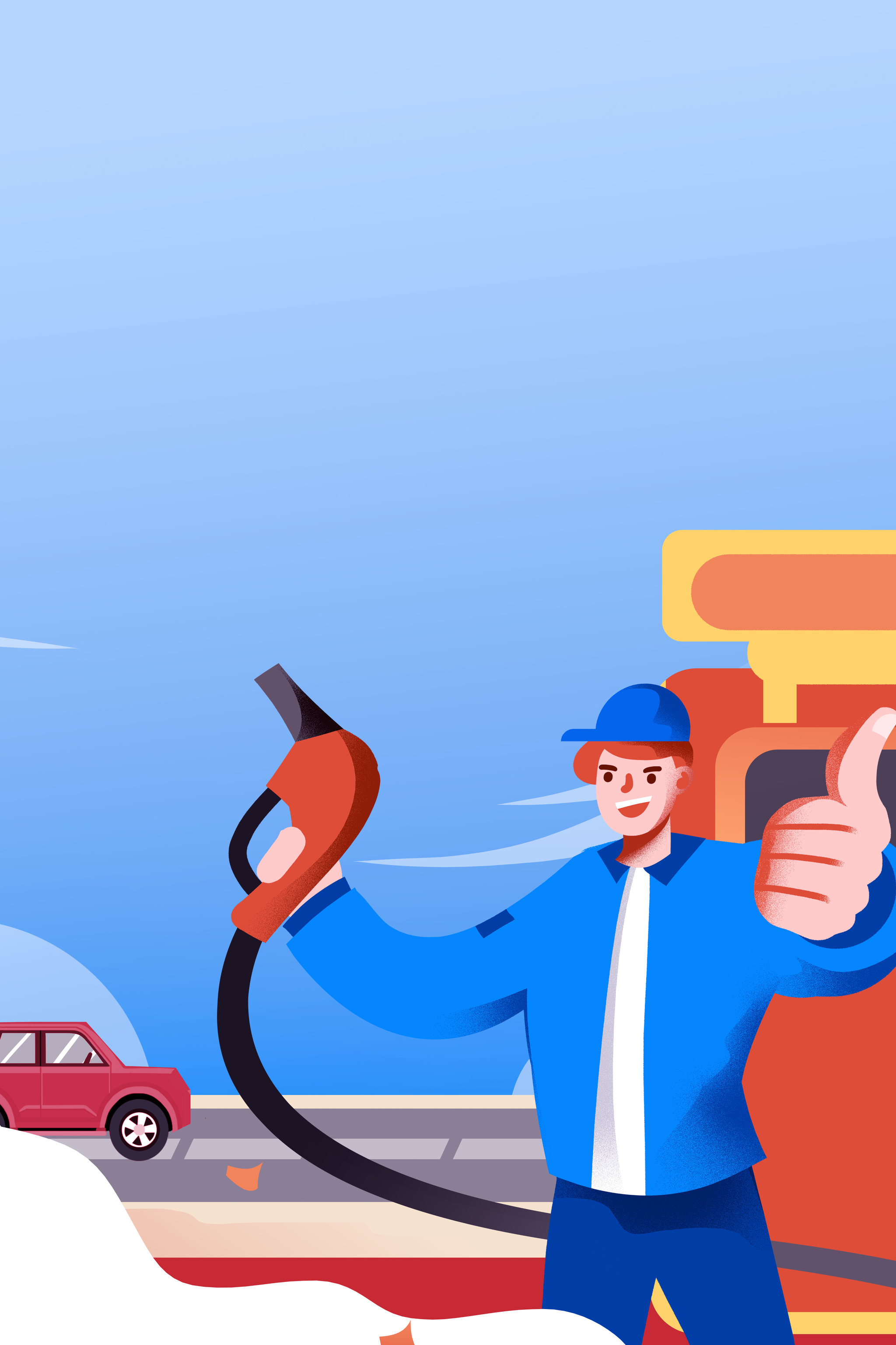 卡通手绘加油站工作人员竖大拇指插画