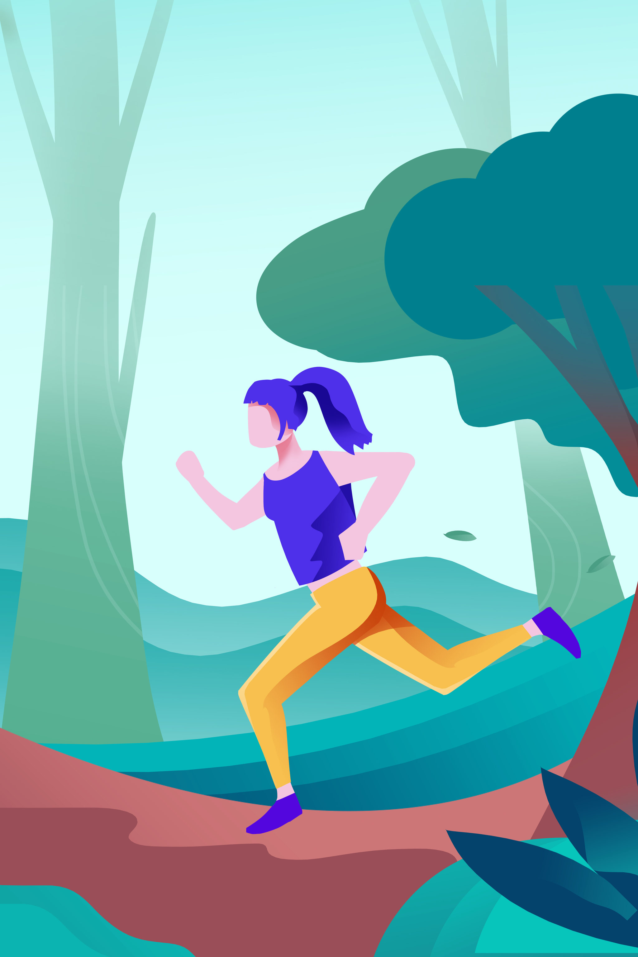 卡通手绘女子跑步锻炼插画