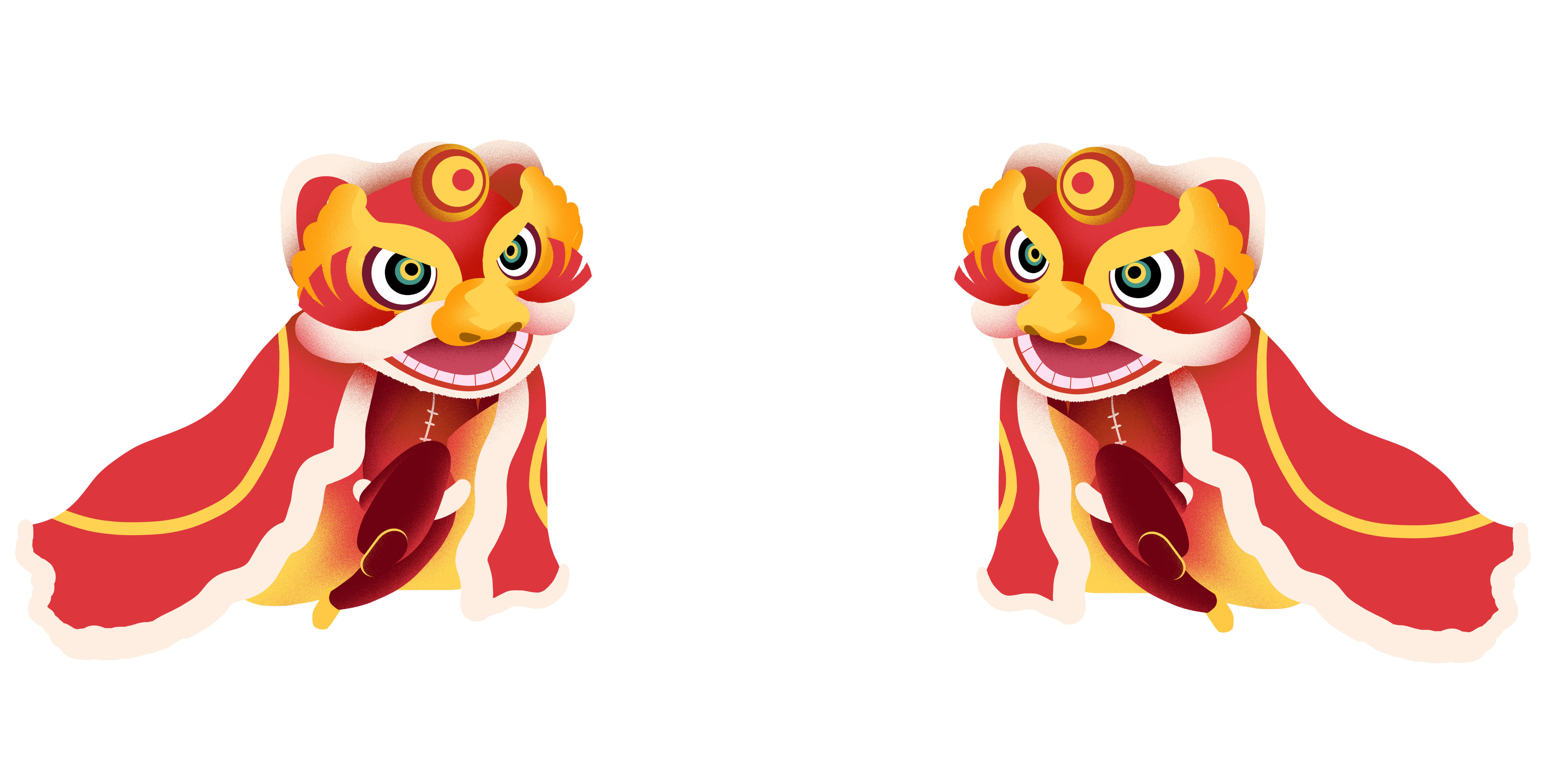 卡通手绘春节年货送礼舞狮红色喜庆头图插画