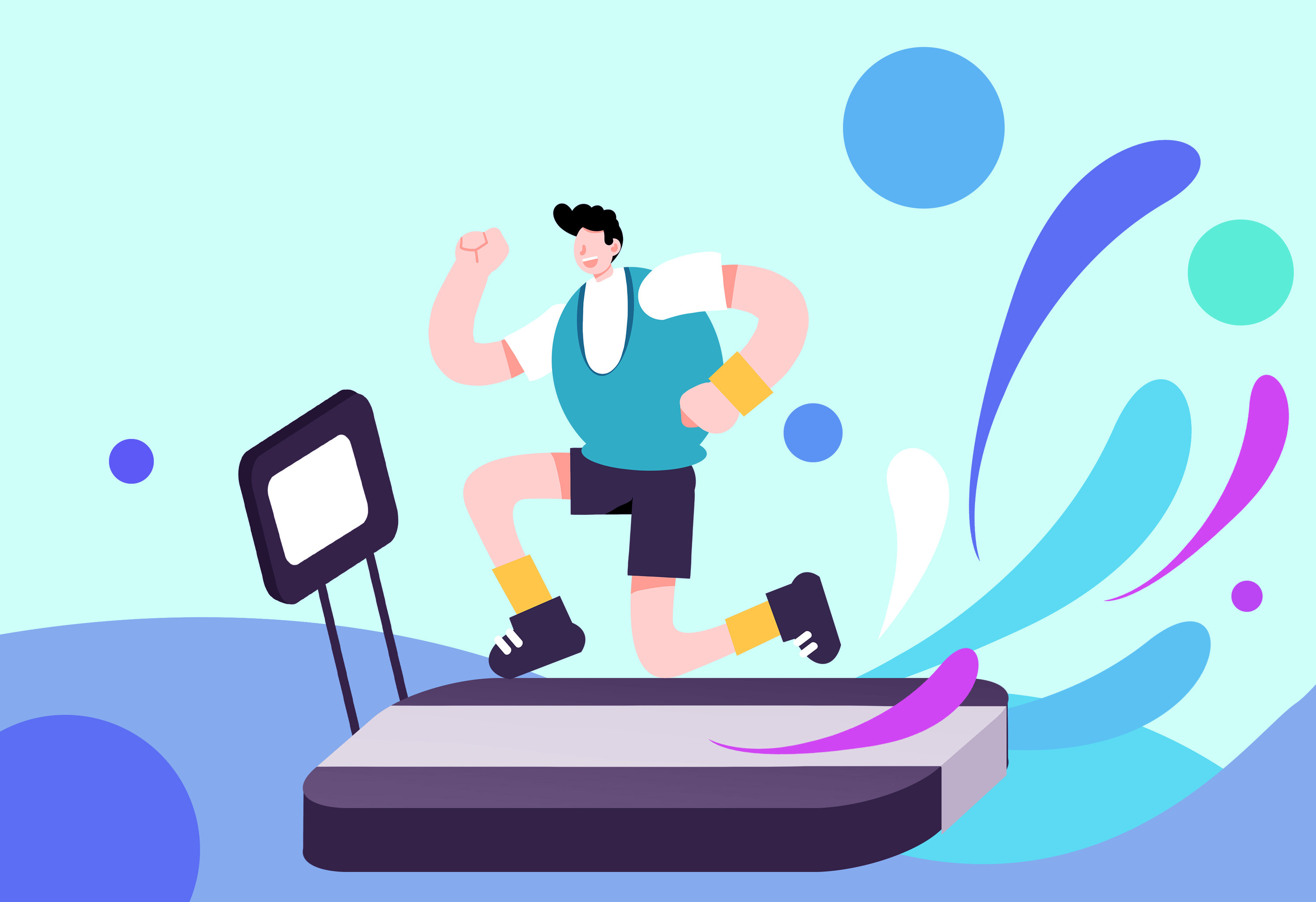 卡通手绘男生跑步健身减肥插画