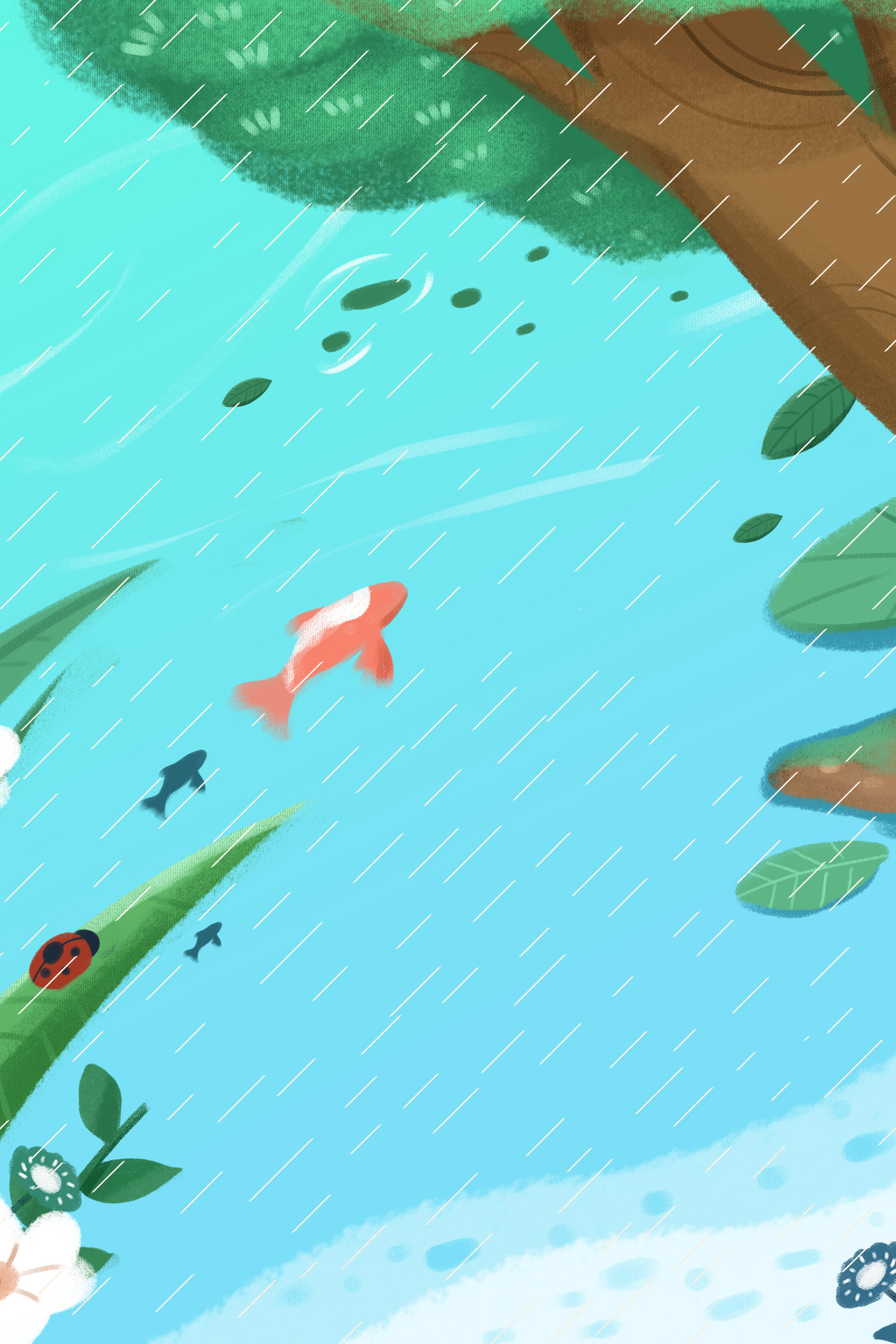 卡通手绘谷雨节气小雨插画