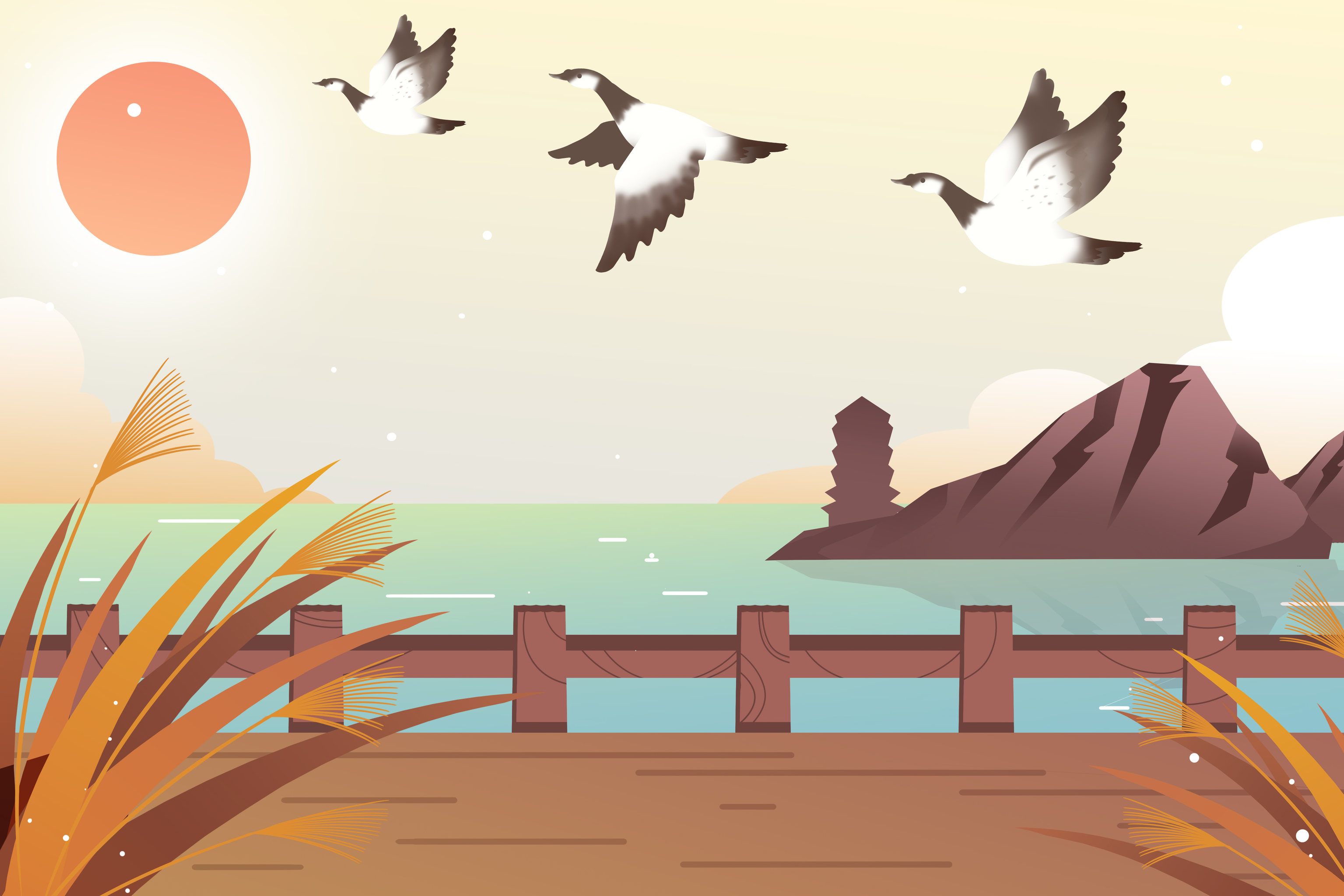 卡通手绘萧瑟秋天寒露节气插画