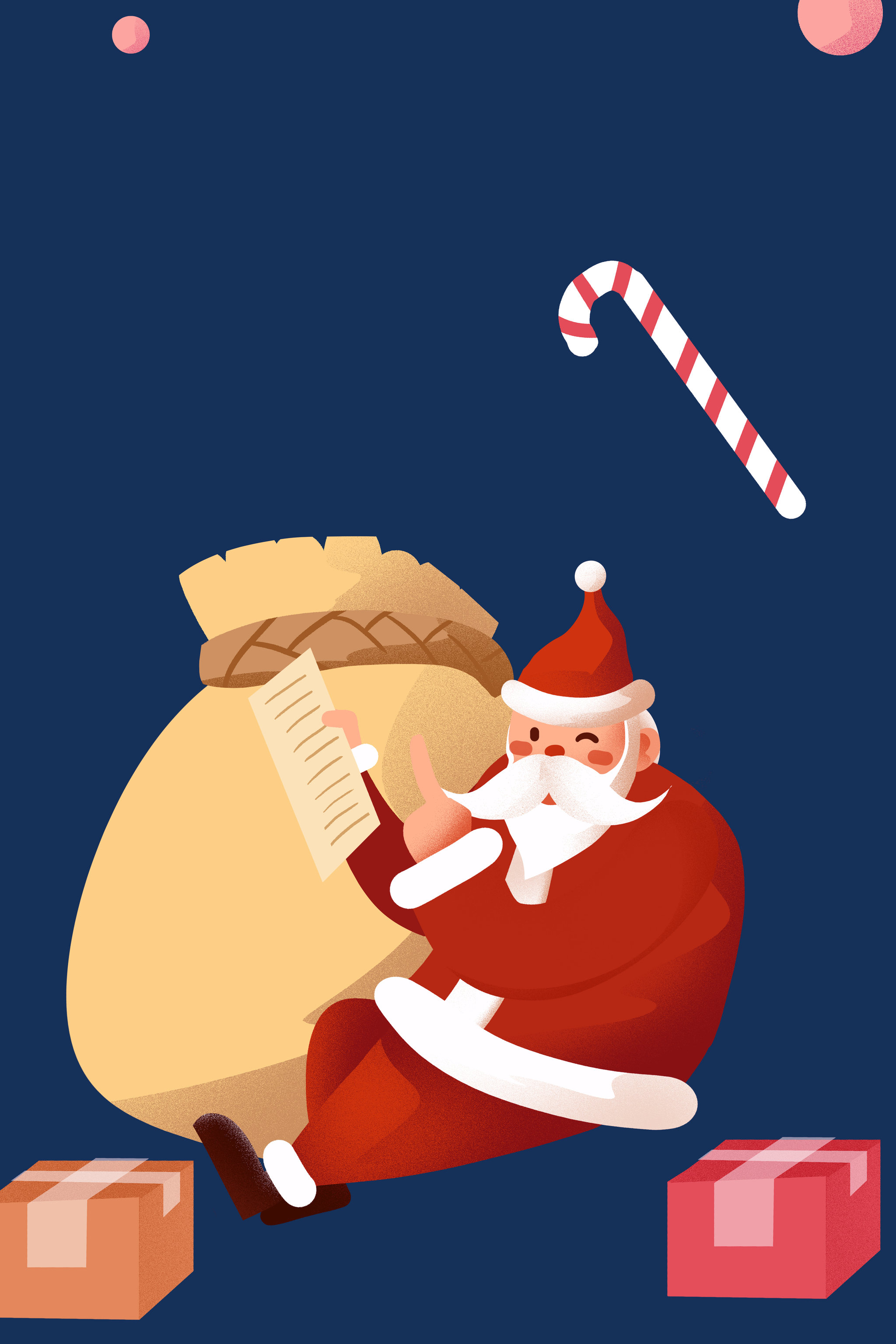 卡通手绘圣诞节唯美风格圣诞老人送礼物插画