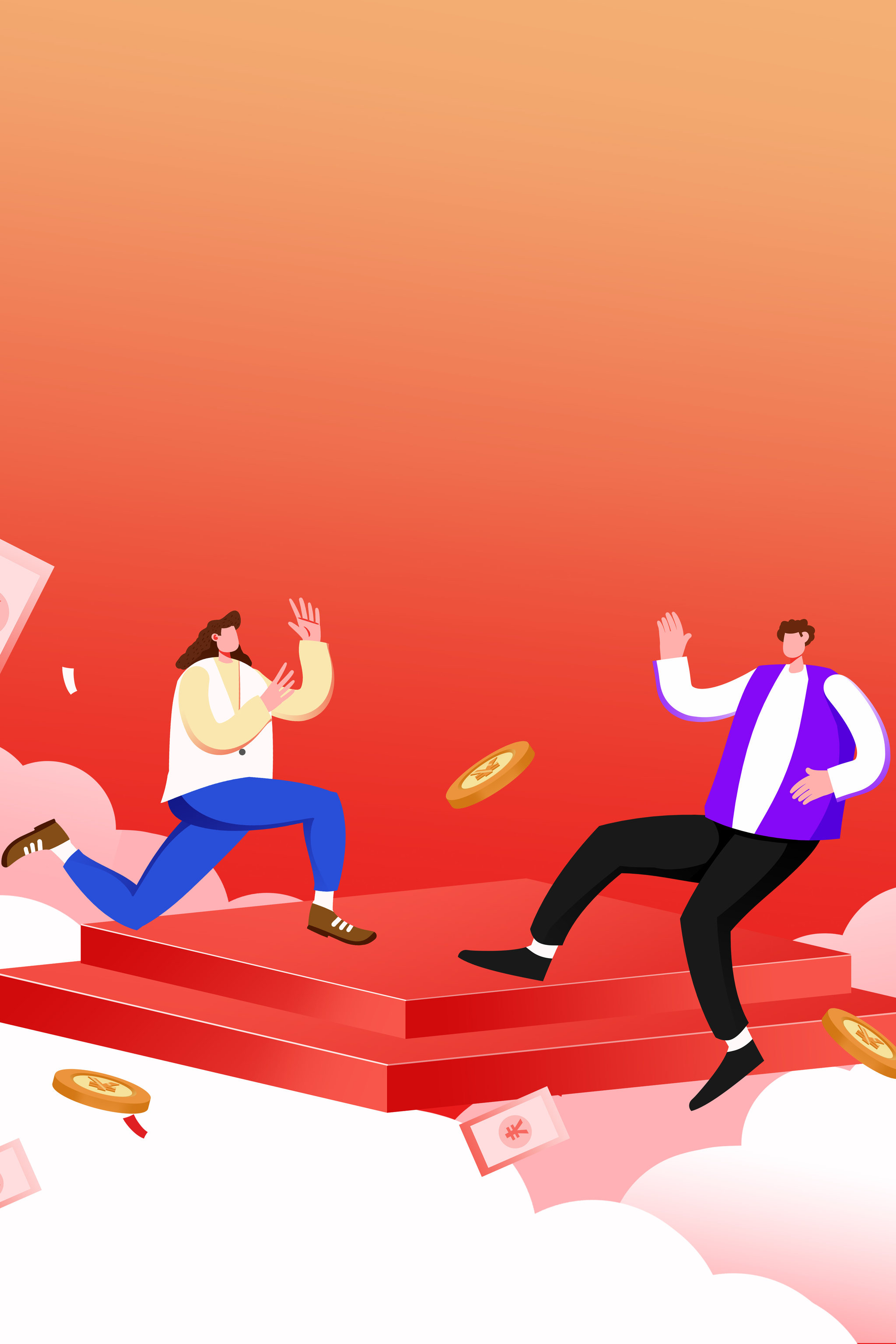 卡通手绘购物节活动红包促销插画