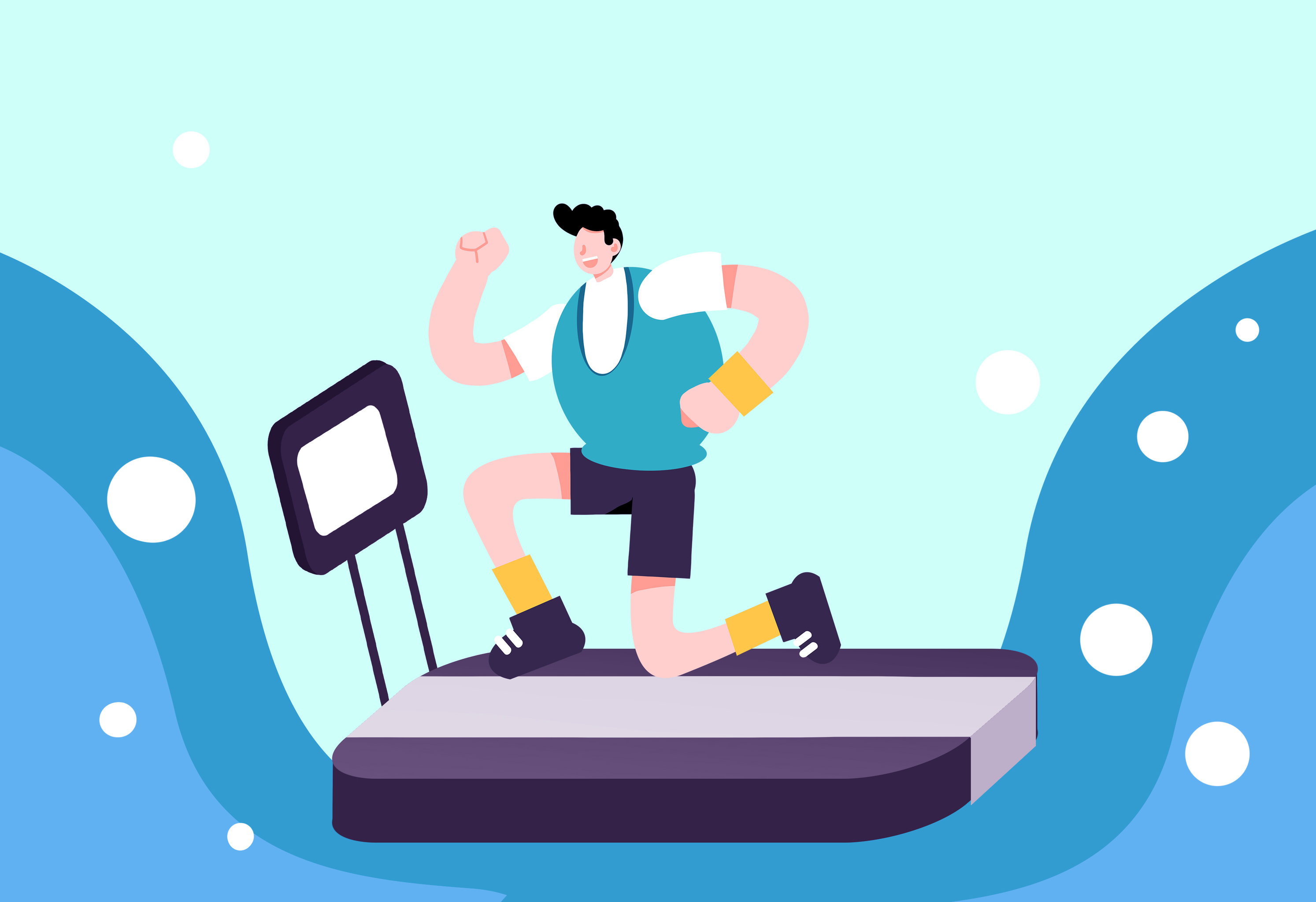 卡通手绘男生跑步健身减肥插画