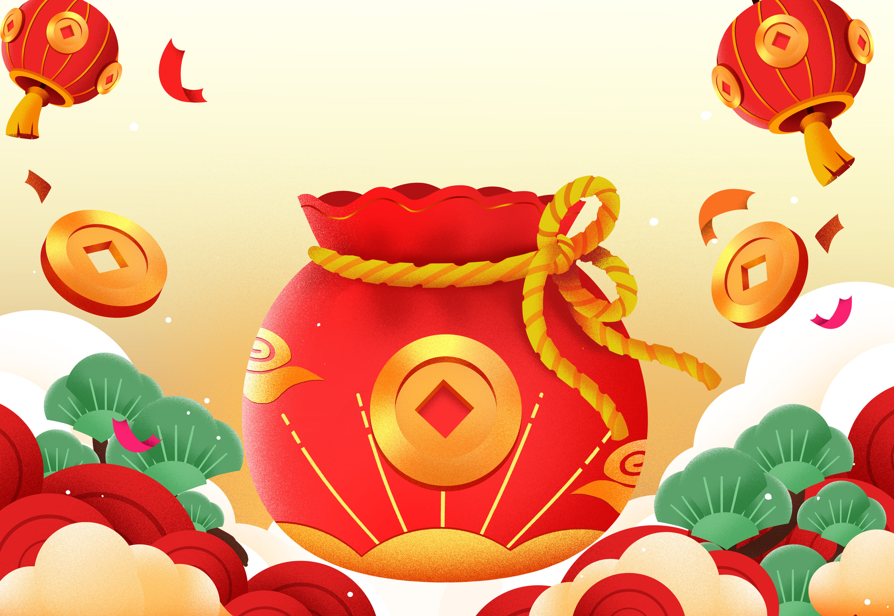 卡通手绘新年福袋喜庆插画