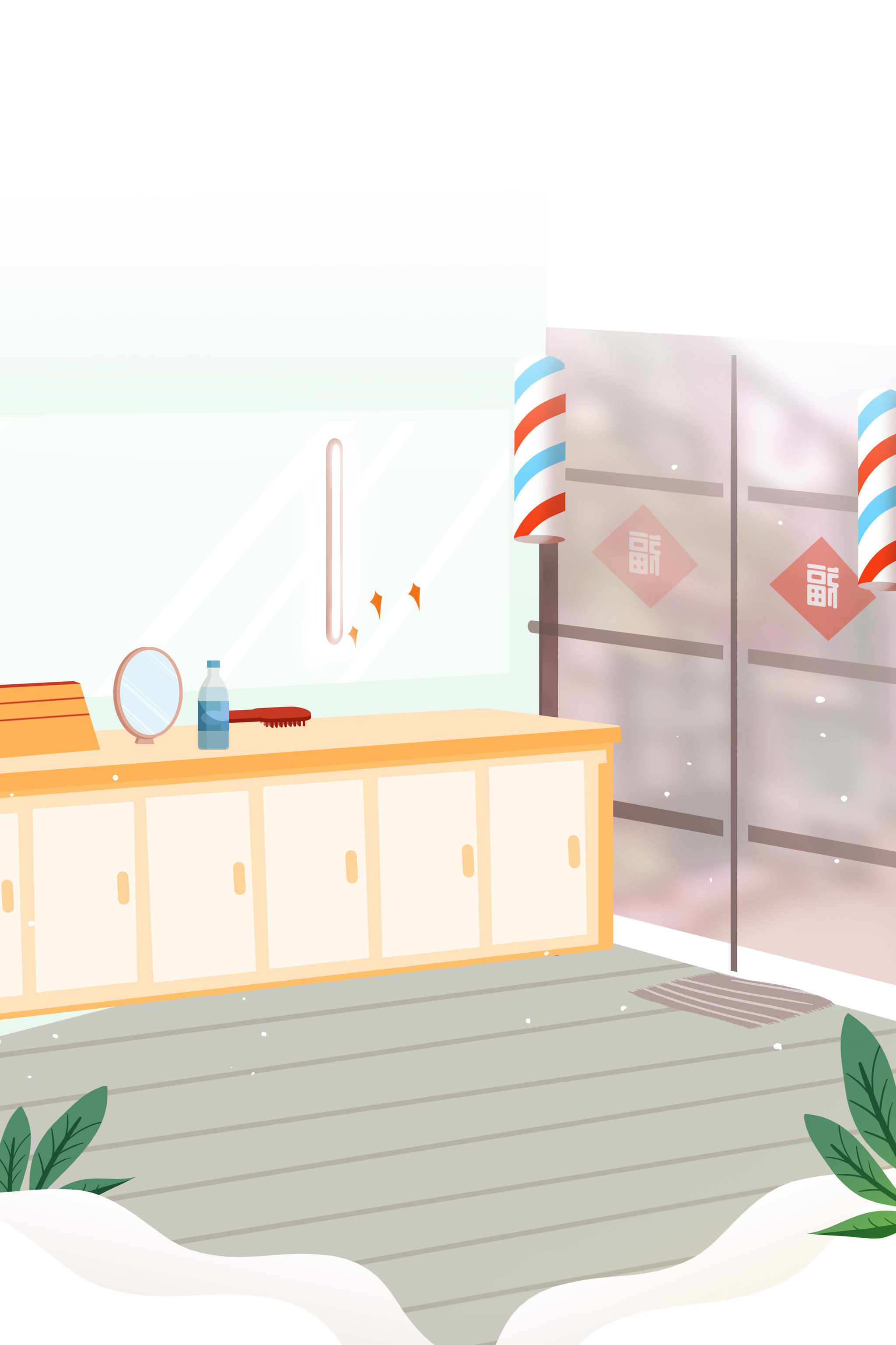 卡通理发店造型店场景插画