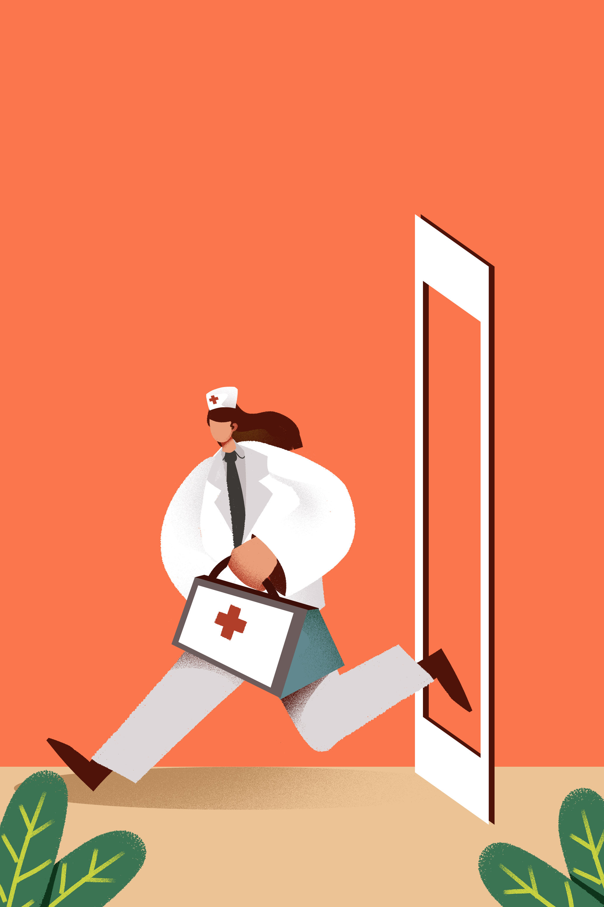 卡通手绘医生奔跑医疗体检问诊门诊闪屏插画