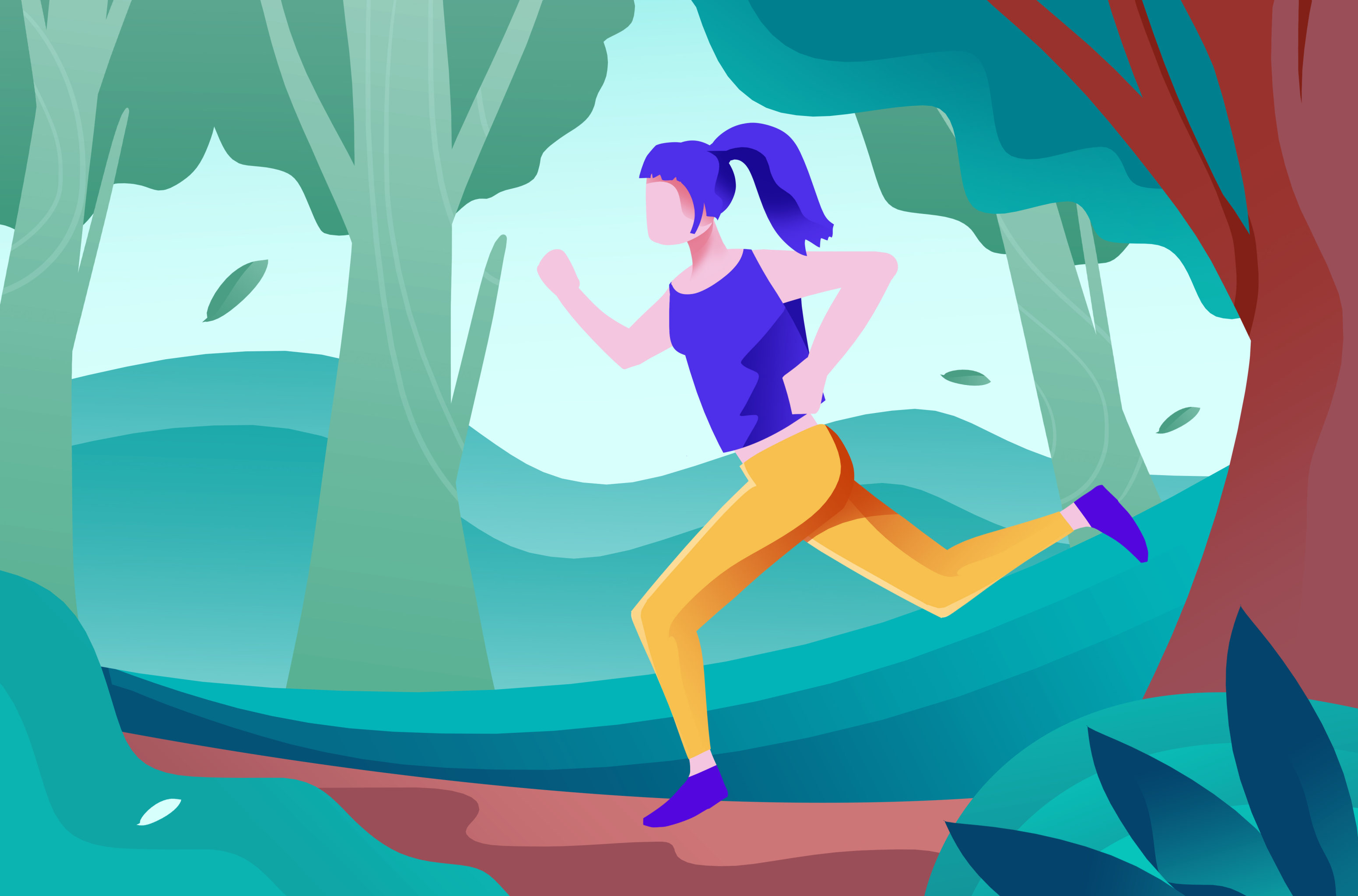 卡通手绘女子跑步锻炼插画
