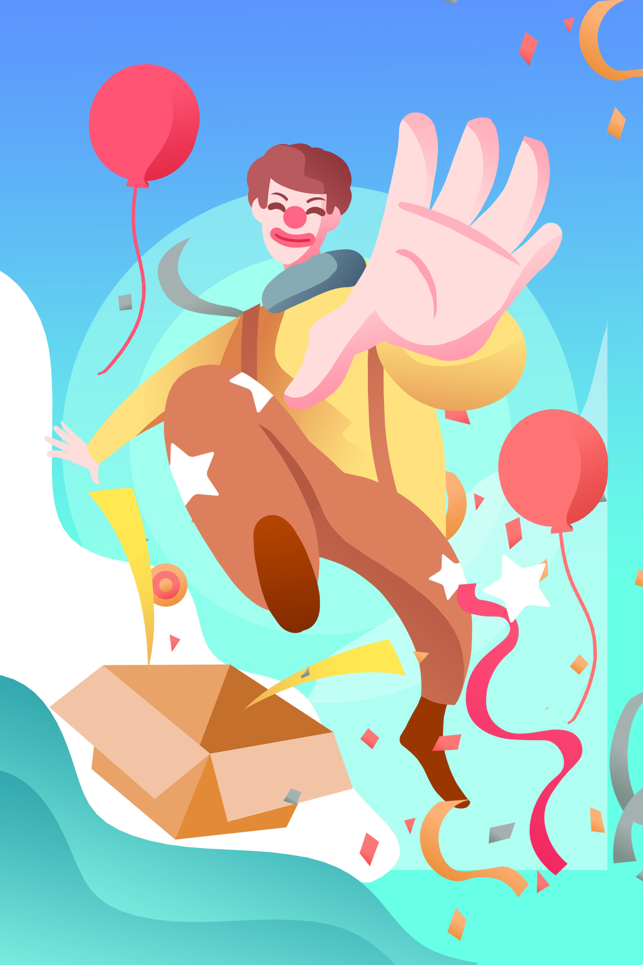 卡通手绘愚人节小丑手绘插画