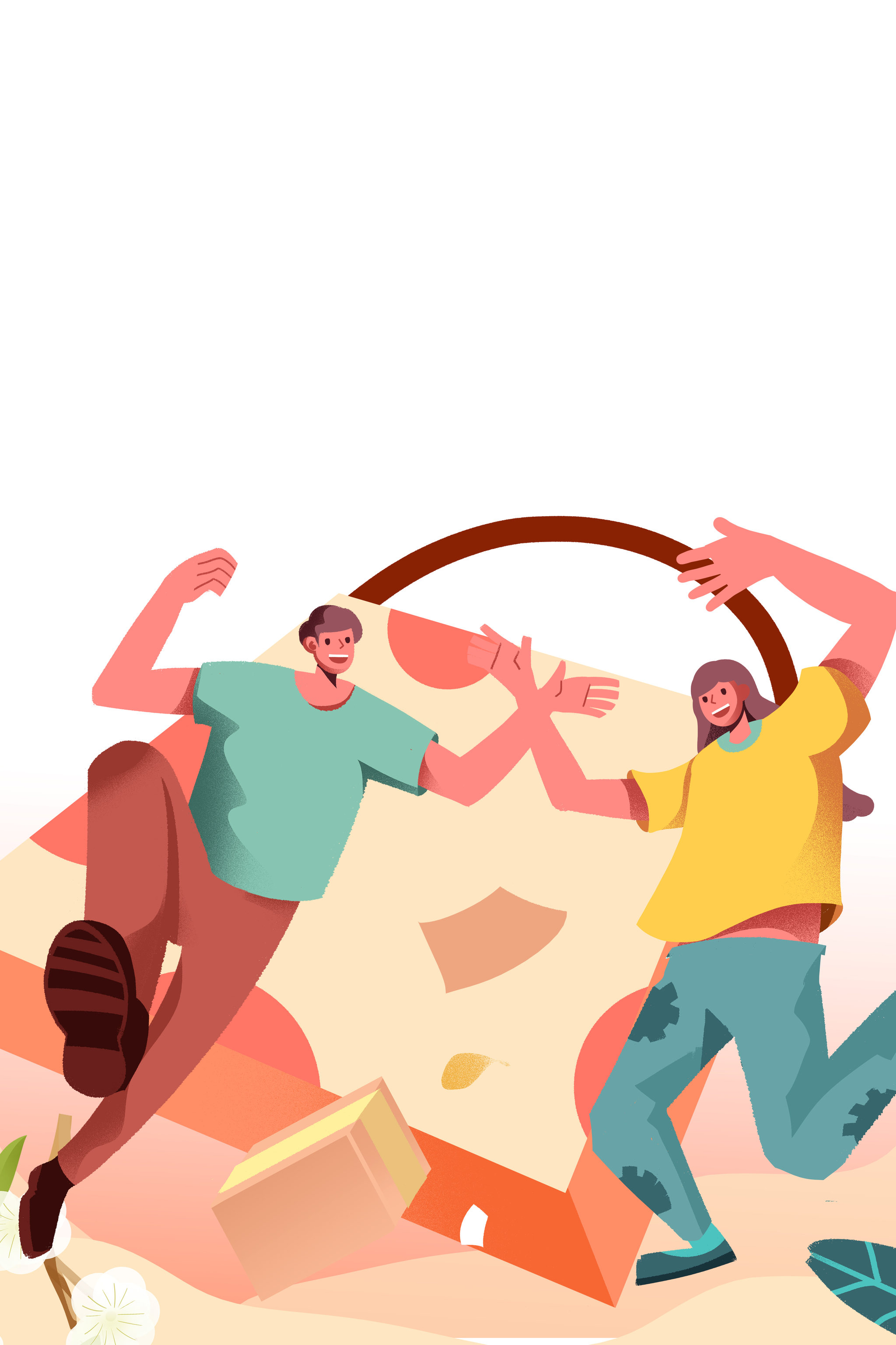 卡通手绘男女欢呼跳跃购物插画