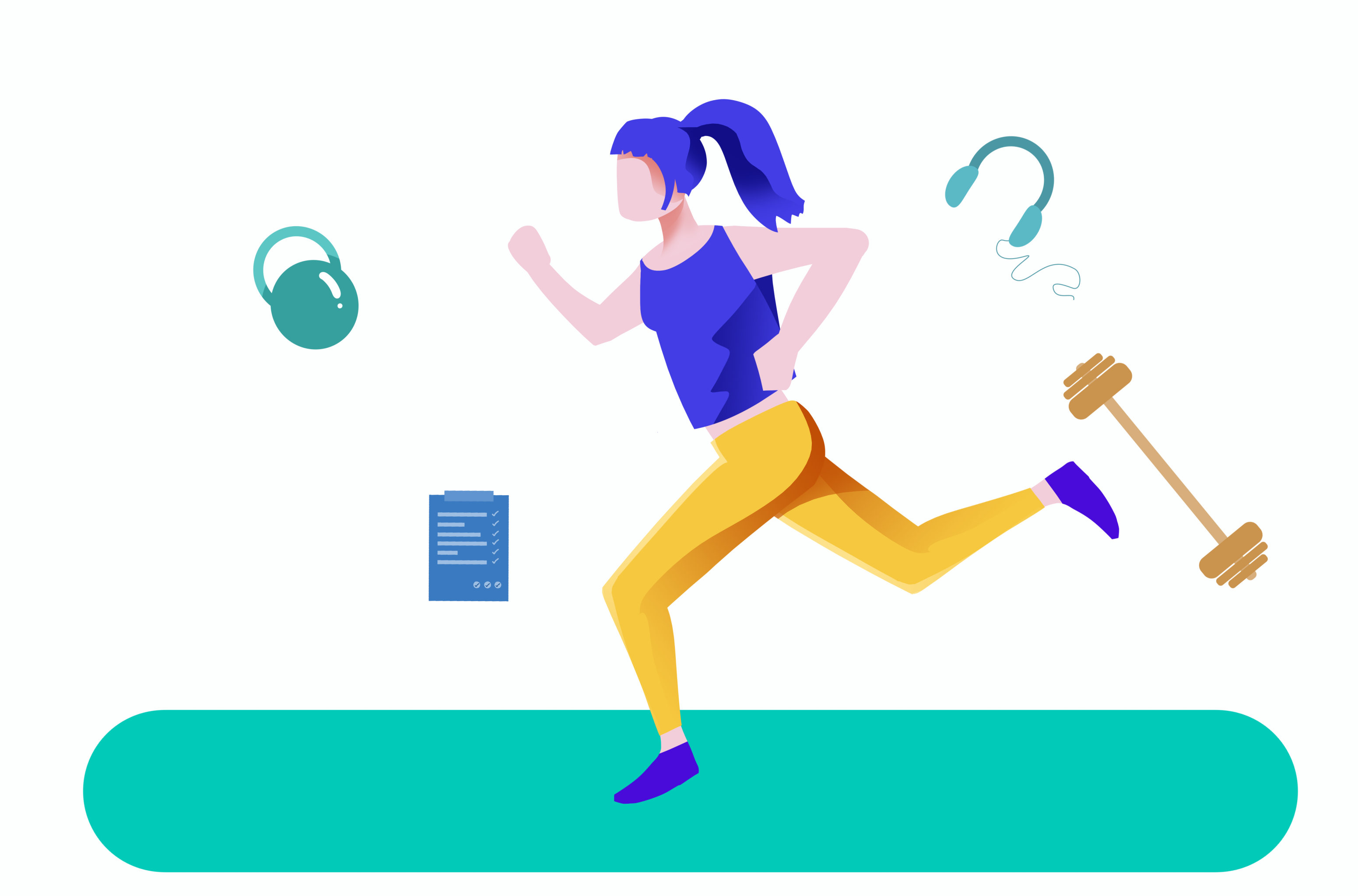 卡通手绘女子跑步锻炼插画