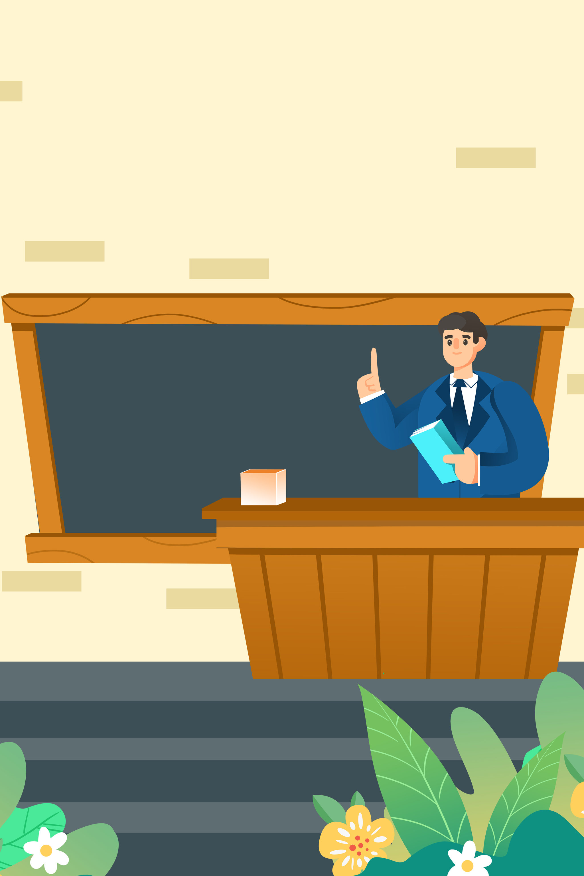 闪屏 插画 卡通 教师节 老师 教课 展板 课堂 黑板 学生