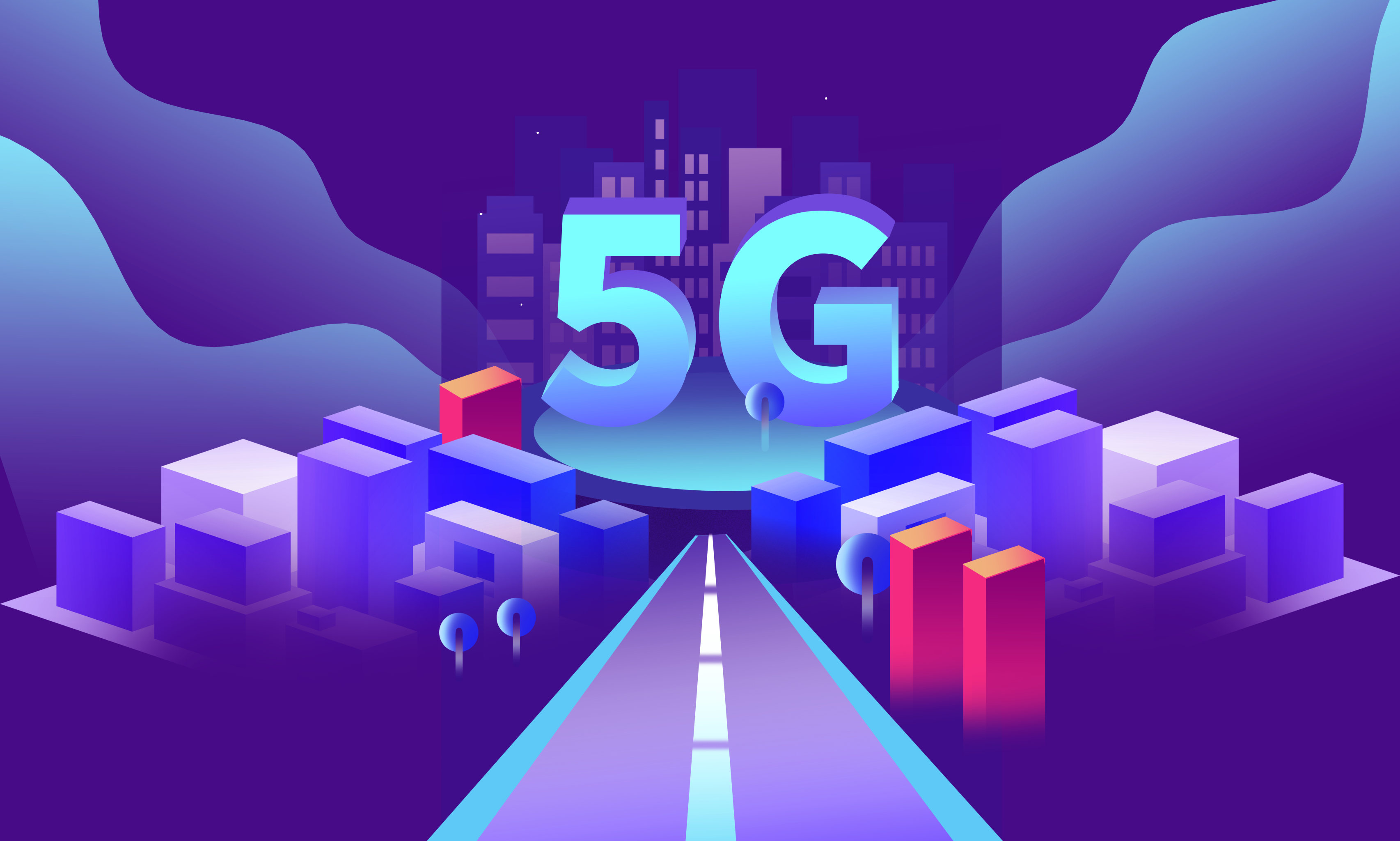 卡通手绘科技风5g时代海报插画