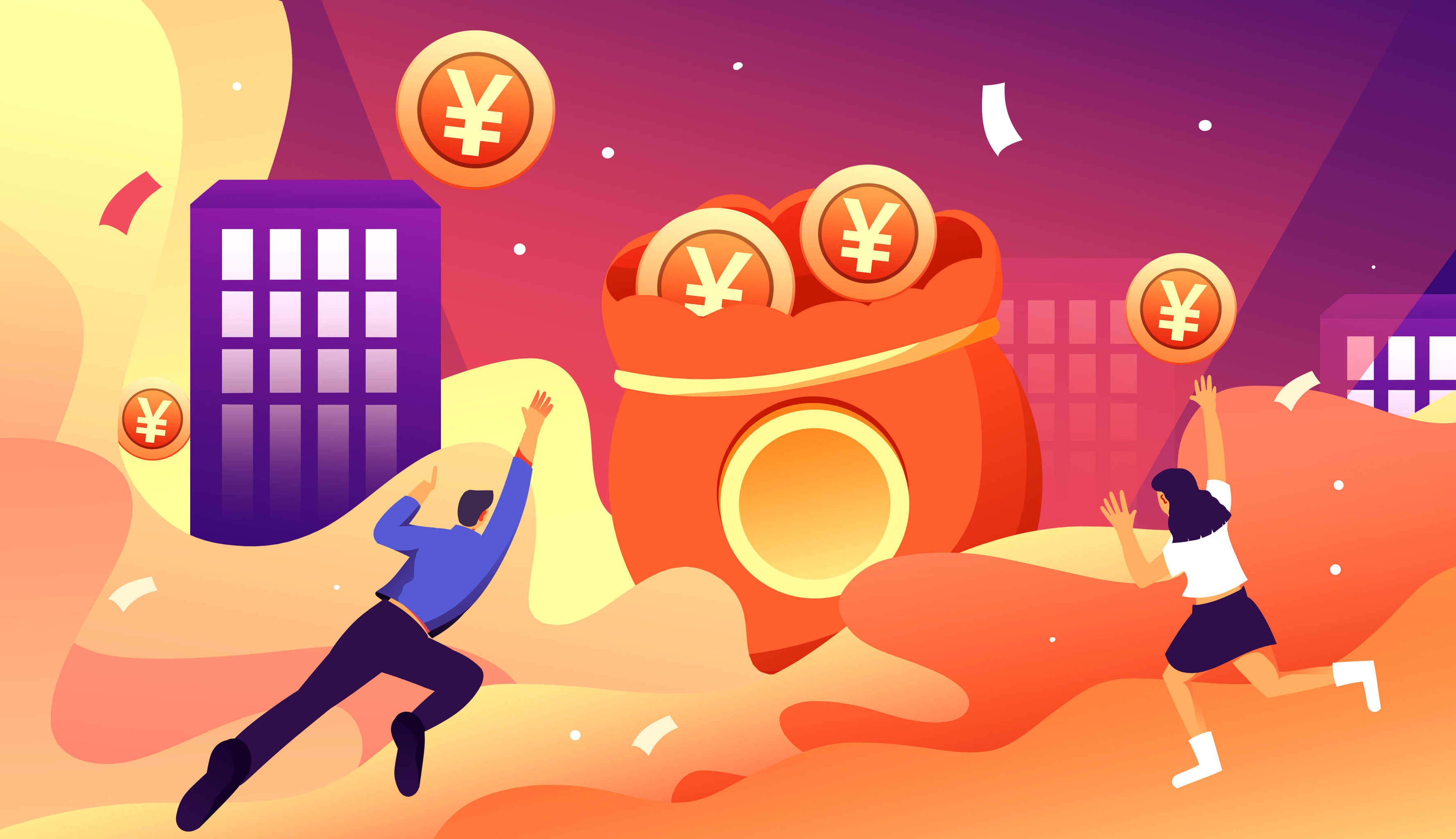 卡通手绘2021年喜庆抢红包海报插画