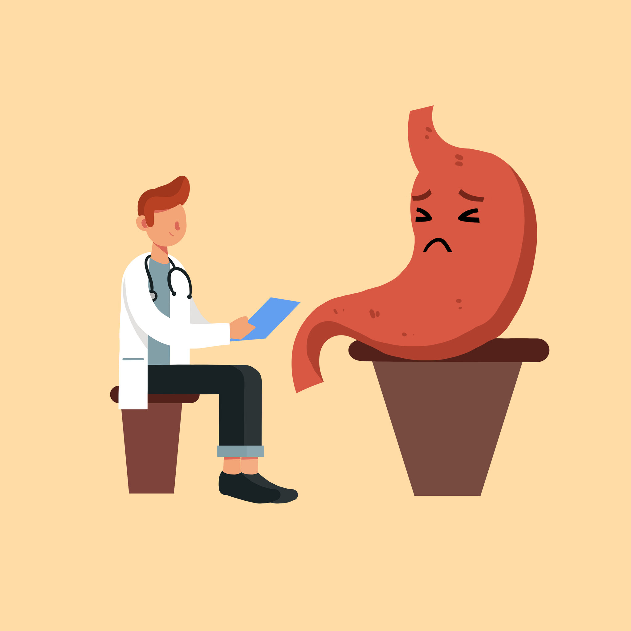 卡通手绘胃疼胃炎消化疾病治疗插画