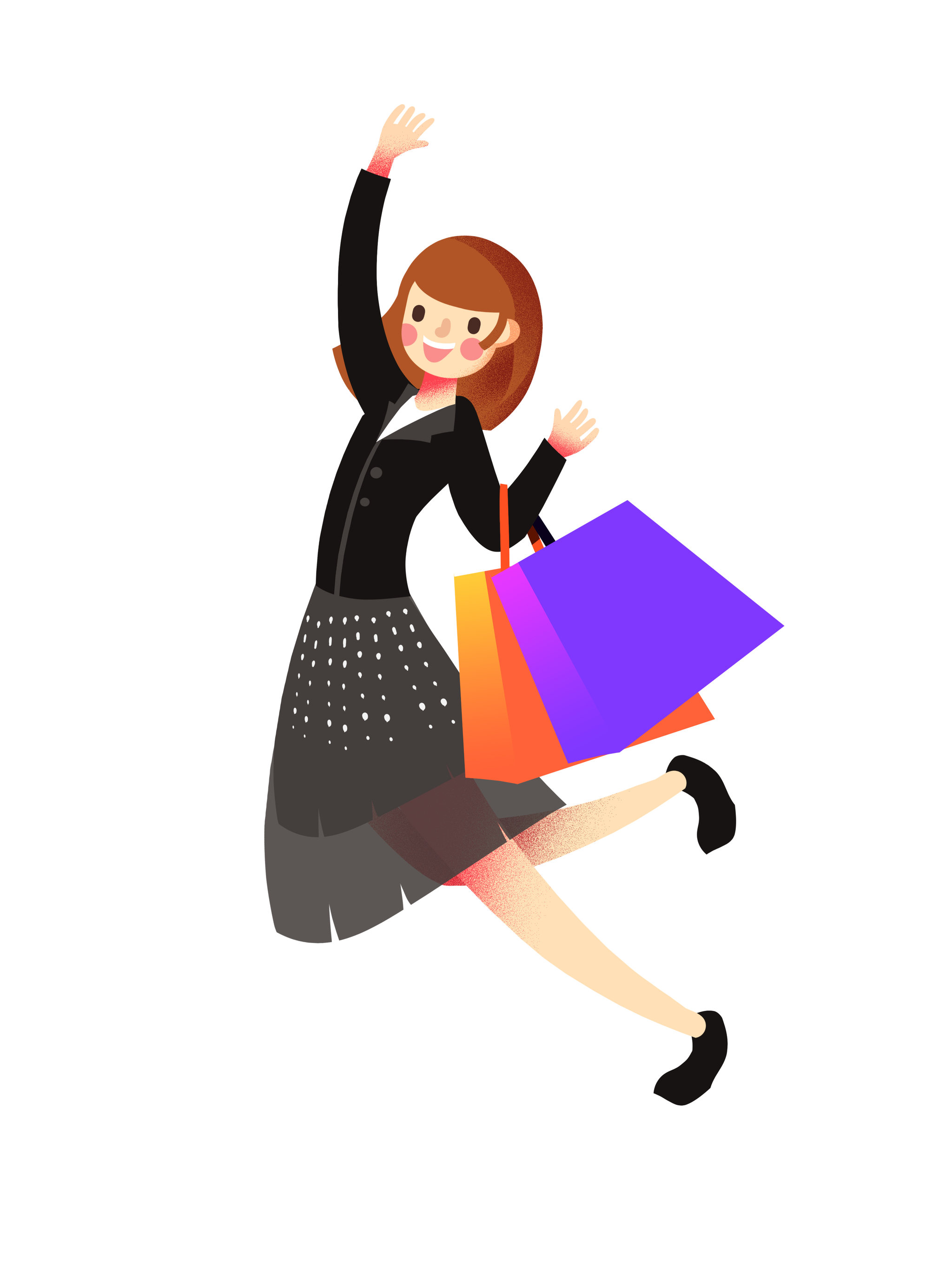 卡通手绘女生电商购物网购海报闪屏插画