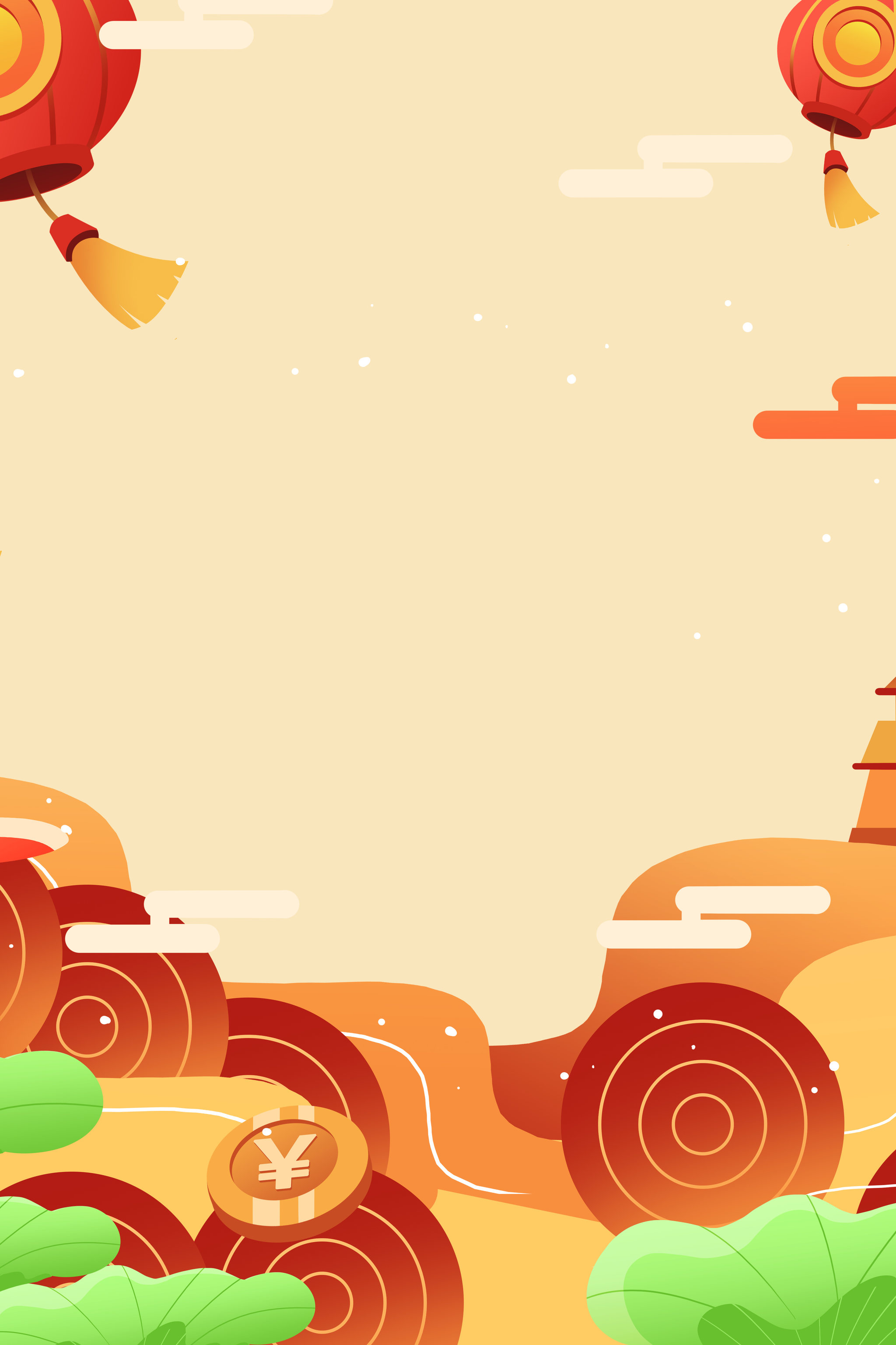 卡通手绘新年红色喜庆背景插画