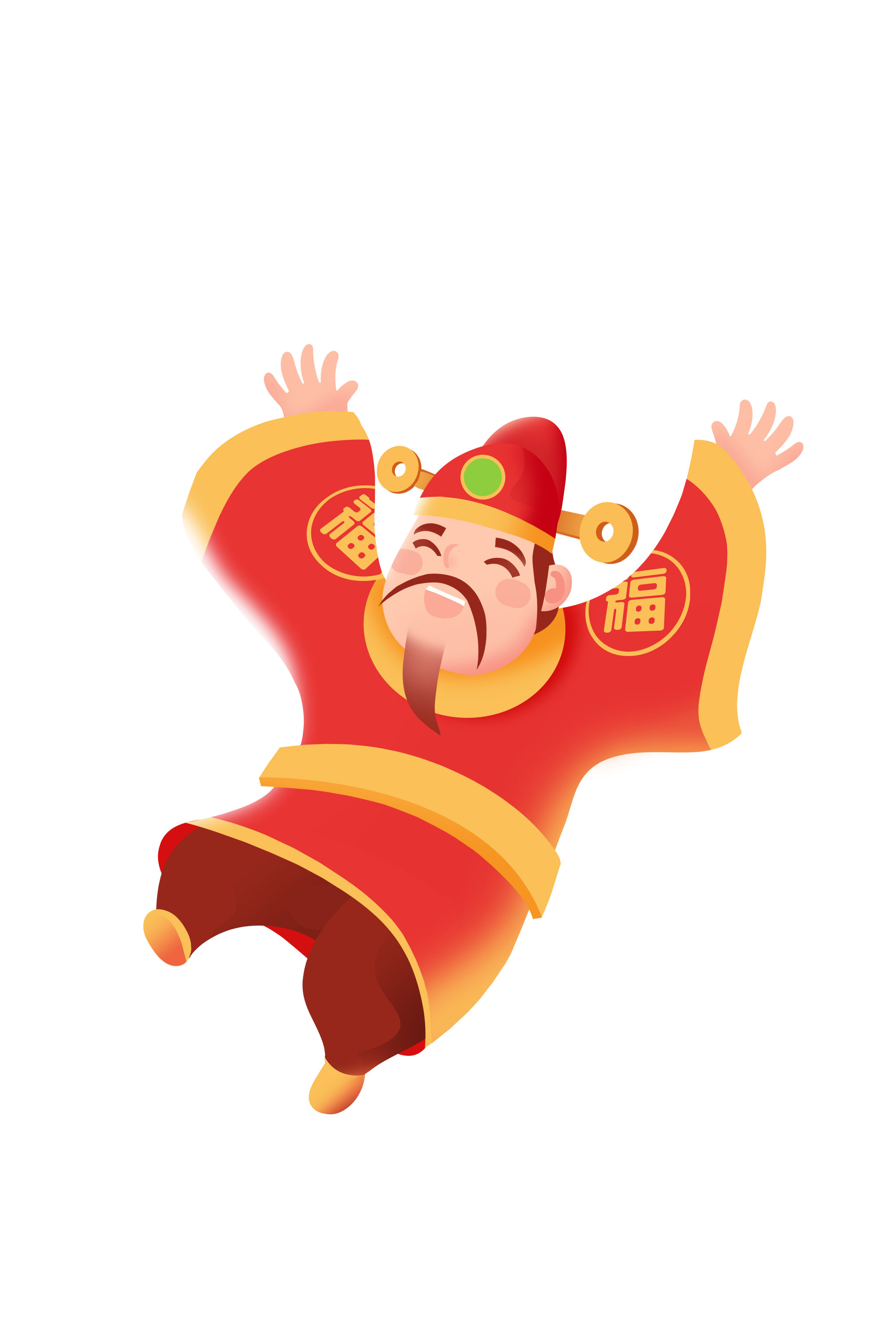 卡通手绘财神恭喜发财祝福喜庆红色插画